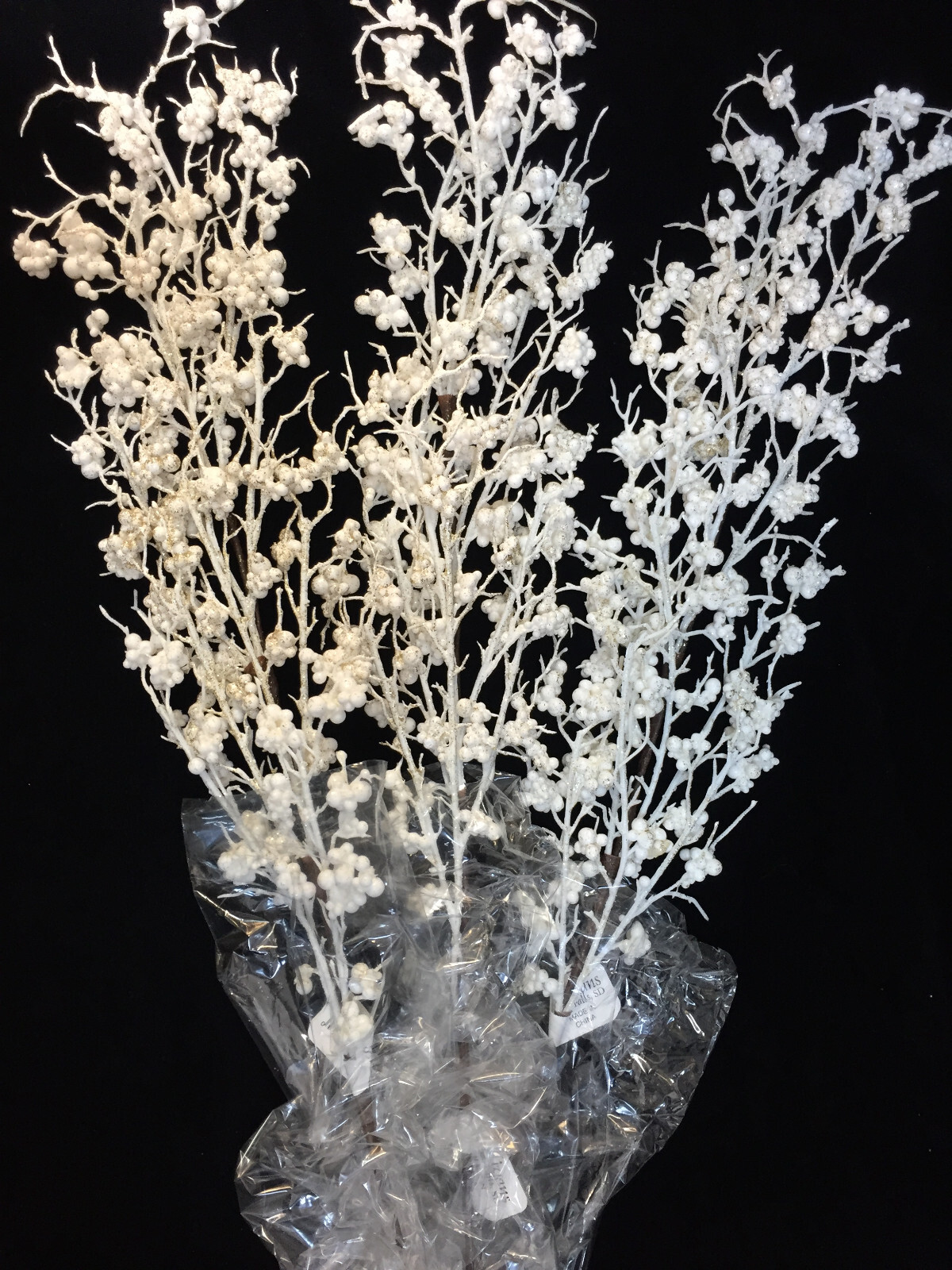 Twig Berry Spray Branch Stems 28″ Artificial White Gold Glitter Lot of 3