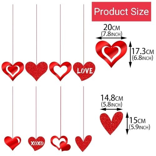 16 Pack Valentines Hanging Decorations-Valentine Heart Decor, Glitter