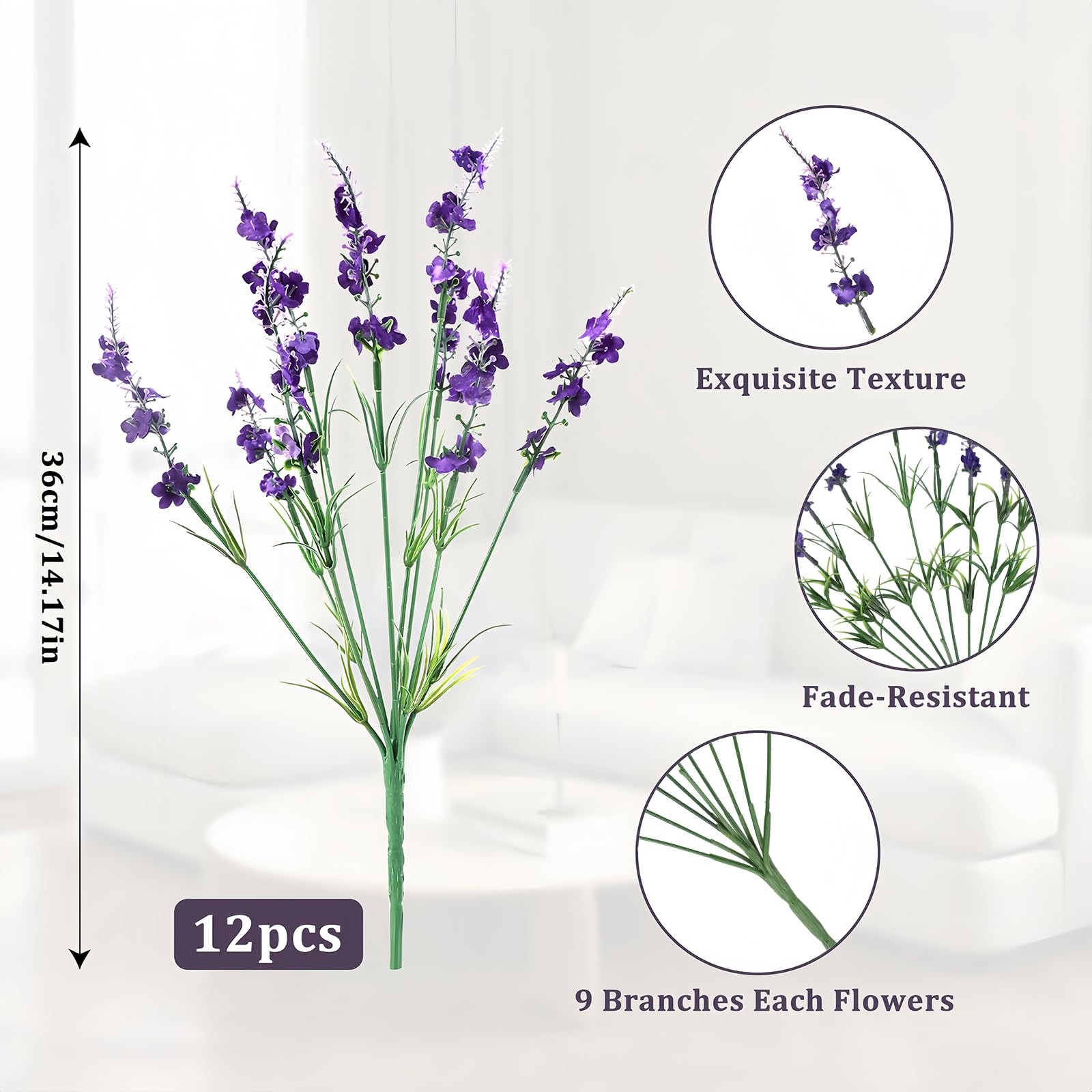 Fake Lavender Flowers, Faux Lavender Stems UV Resistant Fake Plants, Realisti…
