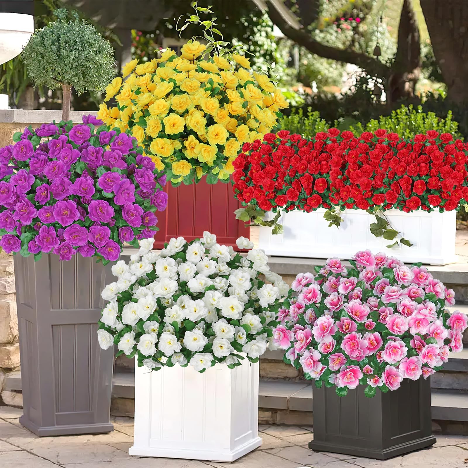 6 Bundles Artificial Fake White Flowers Plants for Outdoor Outside, Faux Silk…