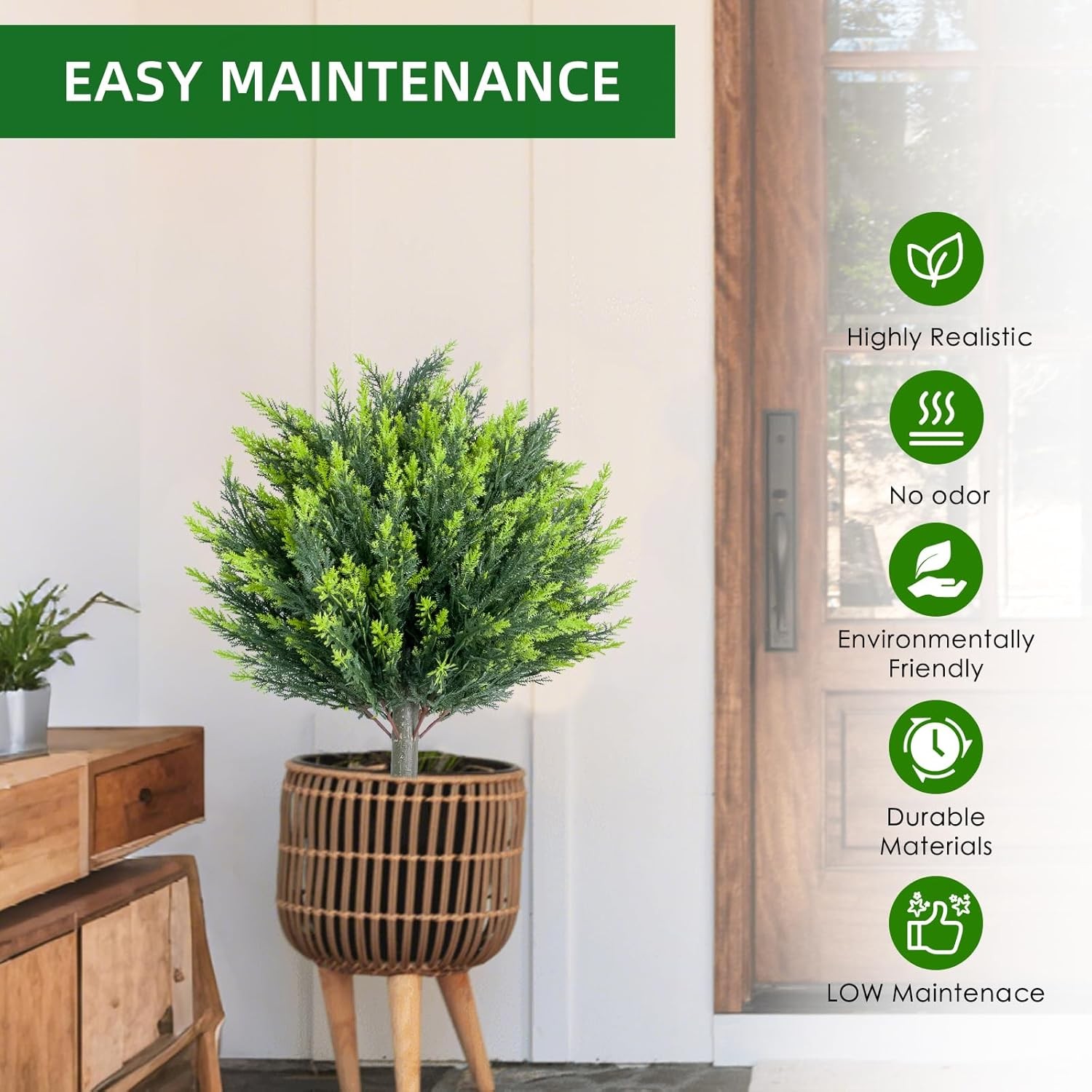 2/4 PCS Artificial Cypress Plant Decor Stakes with Ground Spike Faux Plant Decor