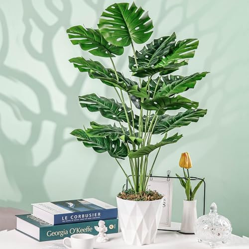 28″ Fake Plants Large Artificial Monstera Tall Faux Plants Indoor with White