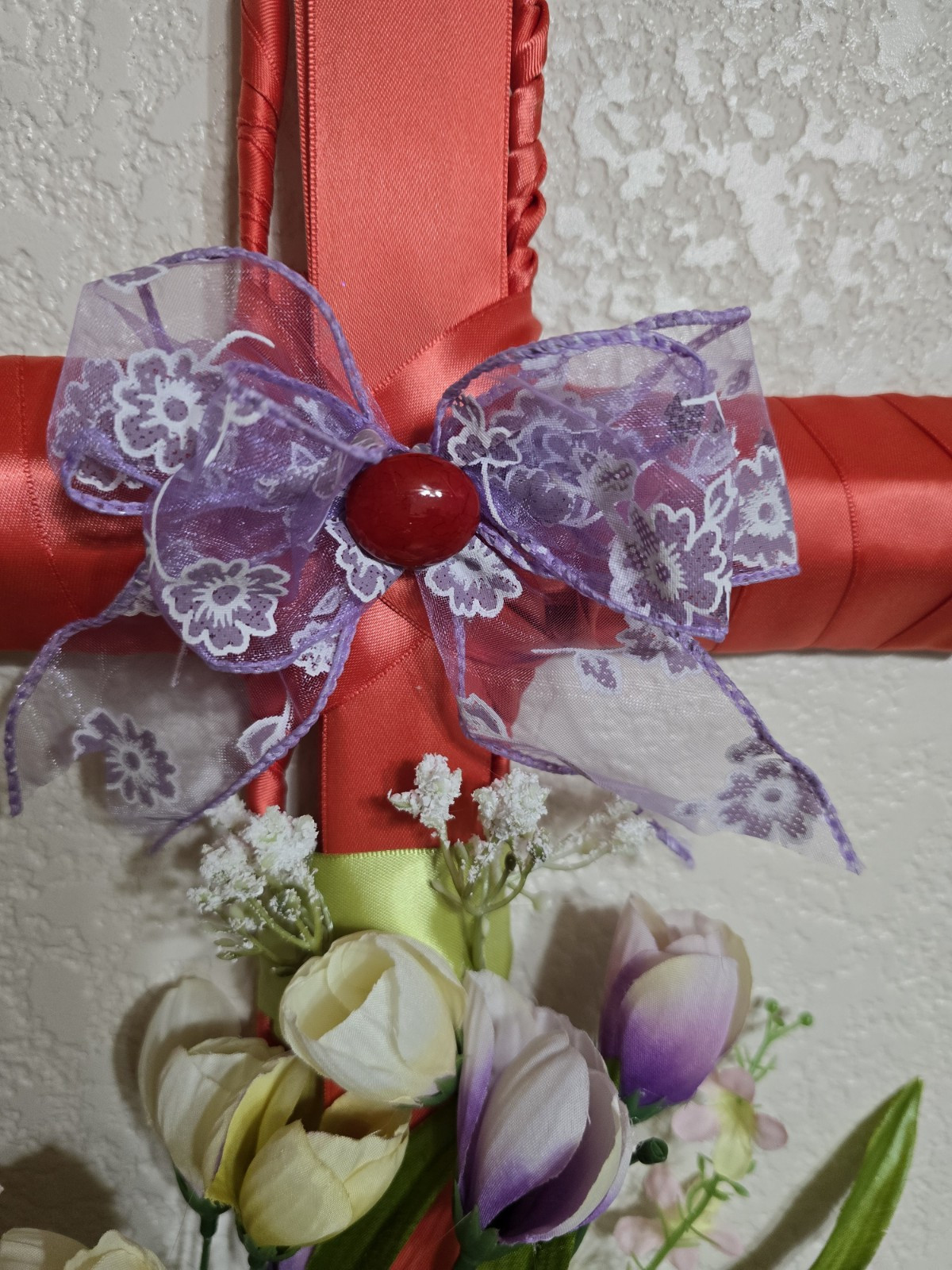 Handcrafted Deco Mesh Handmade Cross Wreath Wall or Door Decor