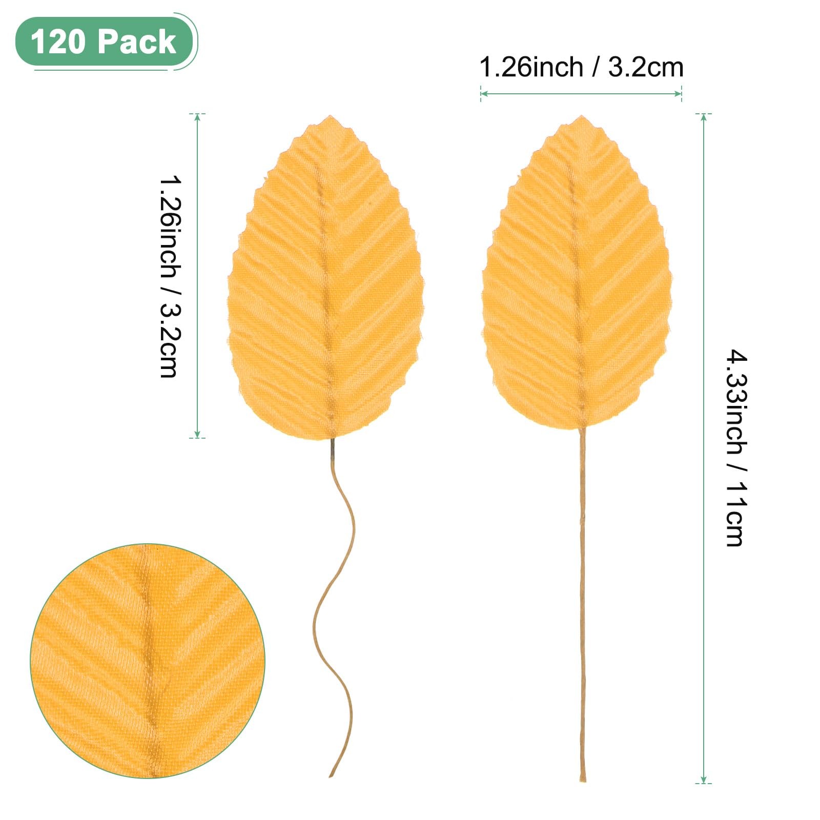 120-Pack Artificial Silk Leaf, Faux Wire Single Leaves, Fake Flower Leaf with…