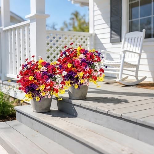 24 Pcs (6 Color) UV Resistant Outdoor Artificial Faux Flowers Plants Realistic P