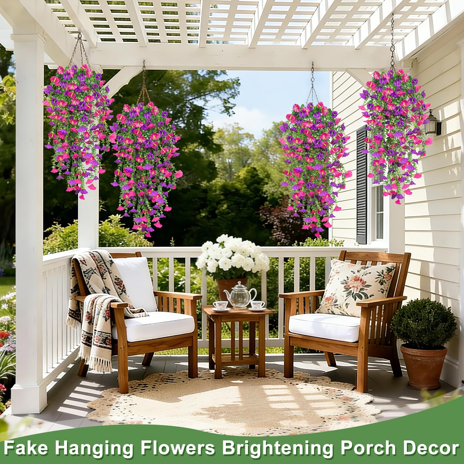 4PCS Artificial Hanging Flowers for Outdoors, Fake Hanging Plants Outdoor UV …