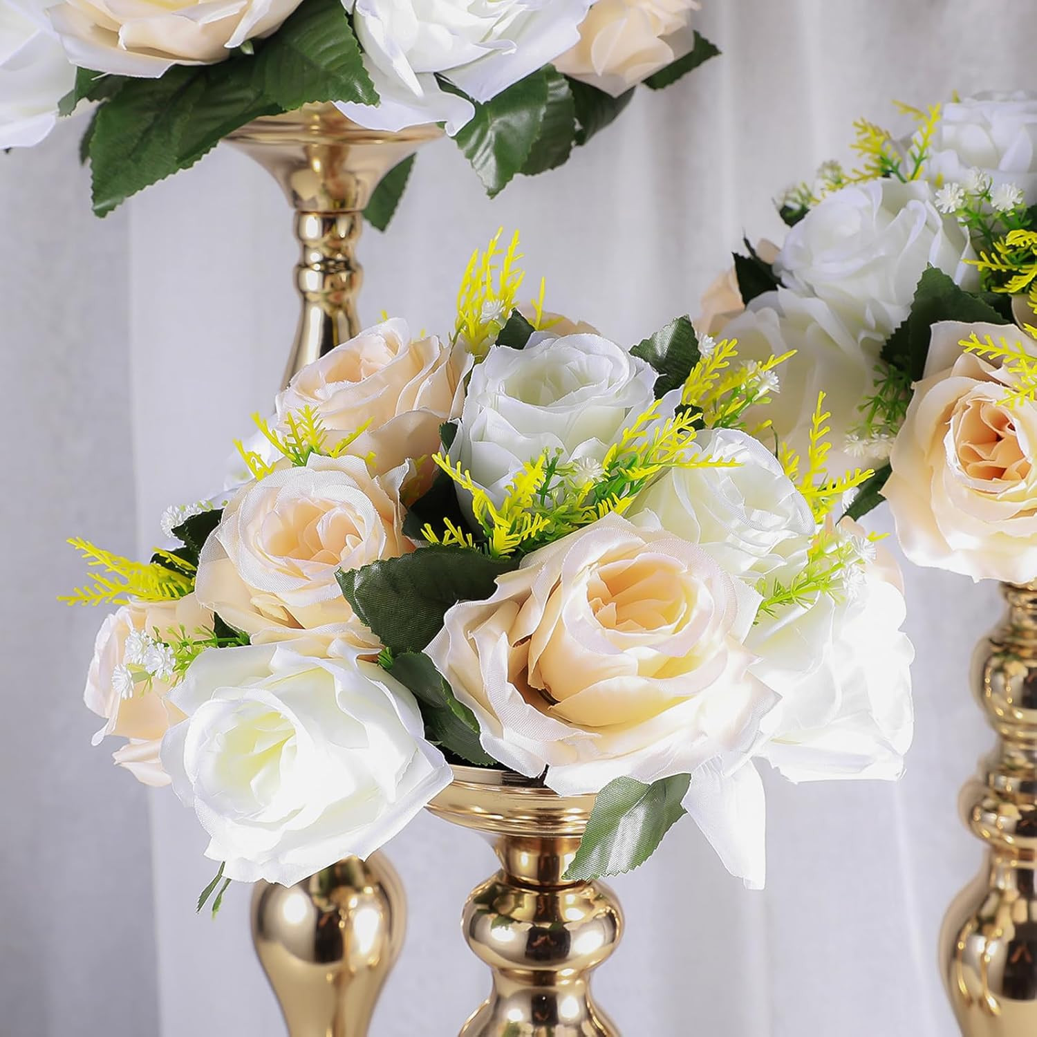 Champagne & White 10Pcs Artificial Flower Ball Bouquet for Weddings & Decor