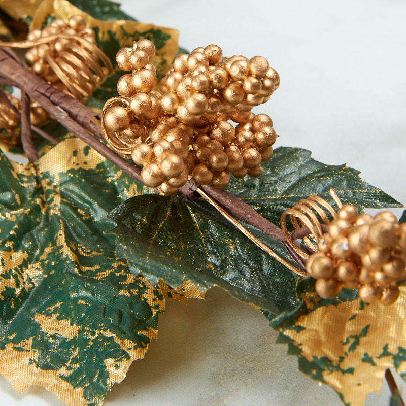 Factory Direct Craft Artificial Gold Berry Cluster and Leaf Stems