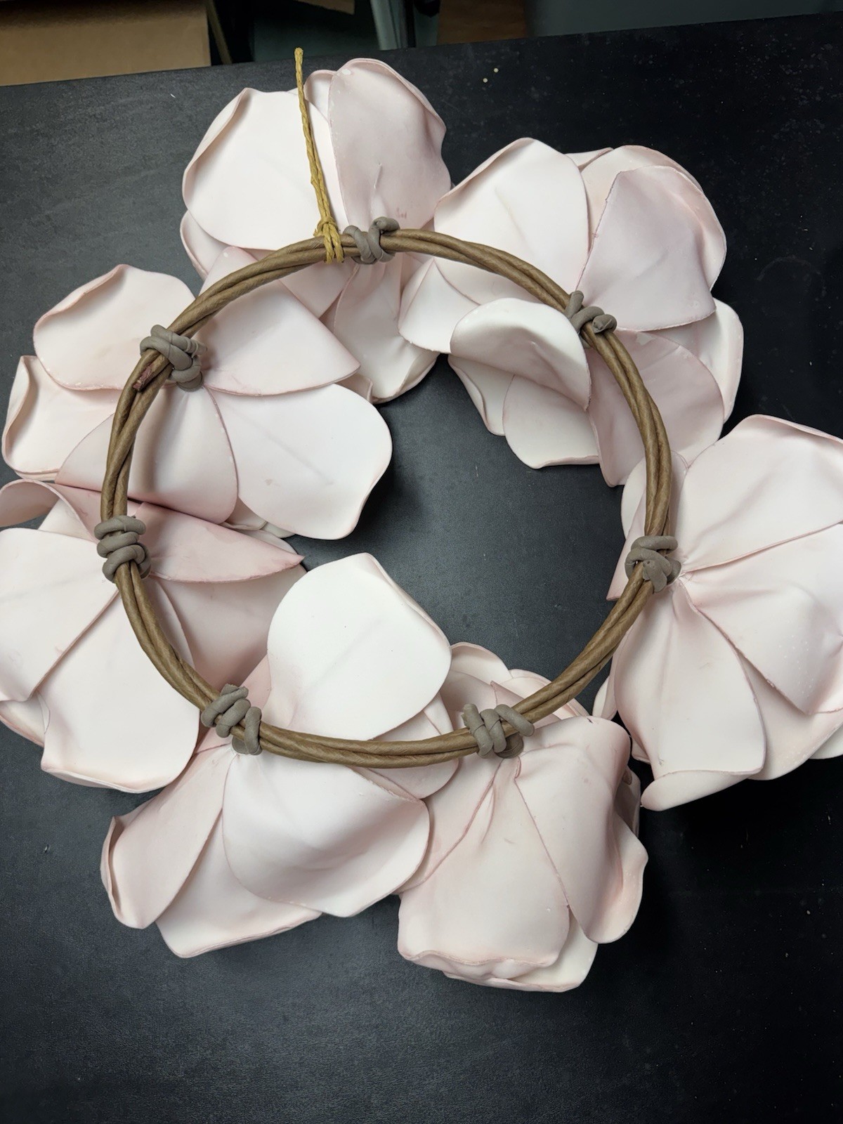 Modern Scandi Rose Wreath 16″ Minimalist Boho Wall Decor Peach Blush 3D Floral