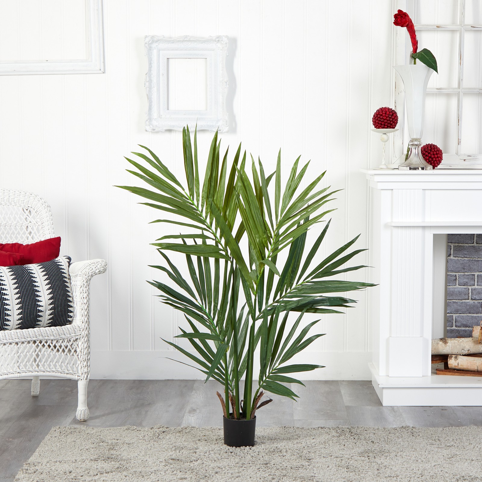Nearly Natural 4ft Kentia Palm Silk Tree in Green
