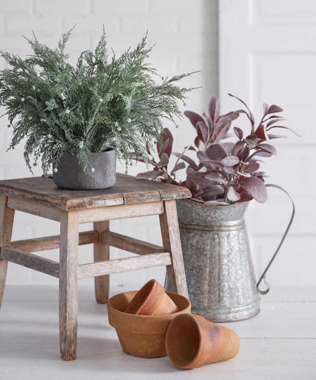 Artificial Cypress Pot Decorative Farmhouse Country Cottage Potted Plant 13”H