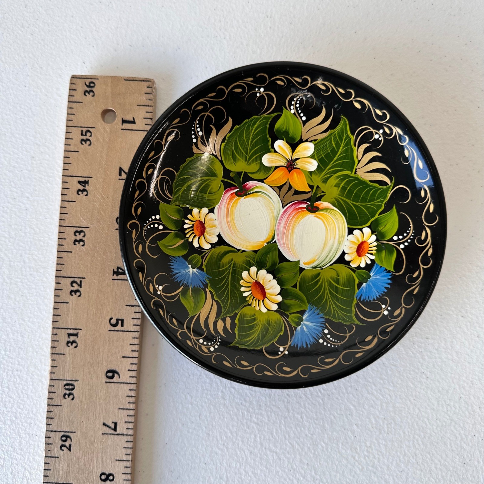 Vintage Russian Zhostovo Plate Wall Decor Handpainted Floral Folk Art