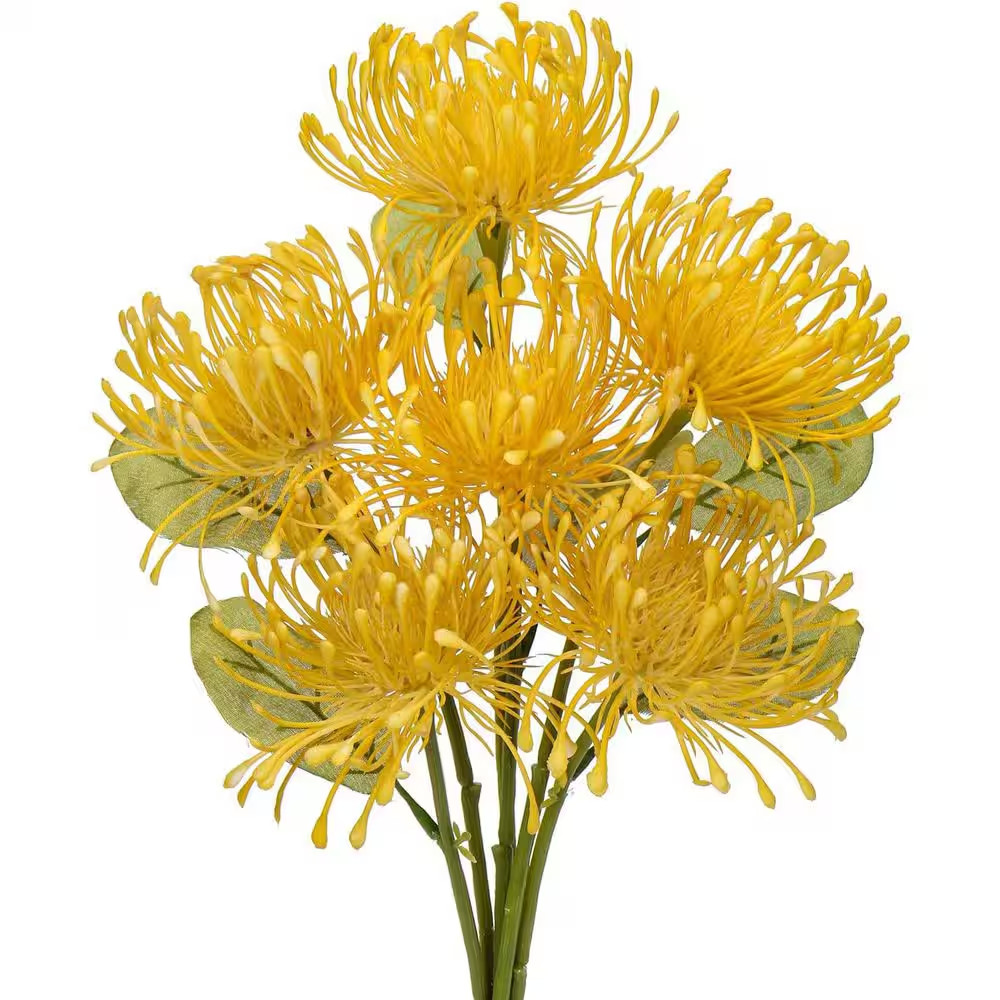 12 In. Artificial Yellow Indoor/Outdoor Chrysanthemum 6-Pieces Faux Flower Bouqu