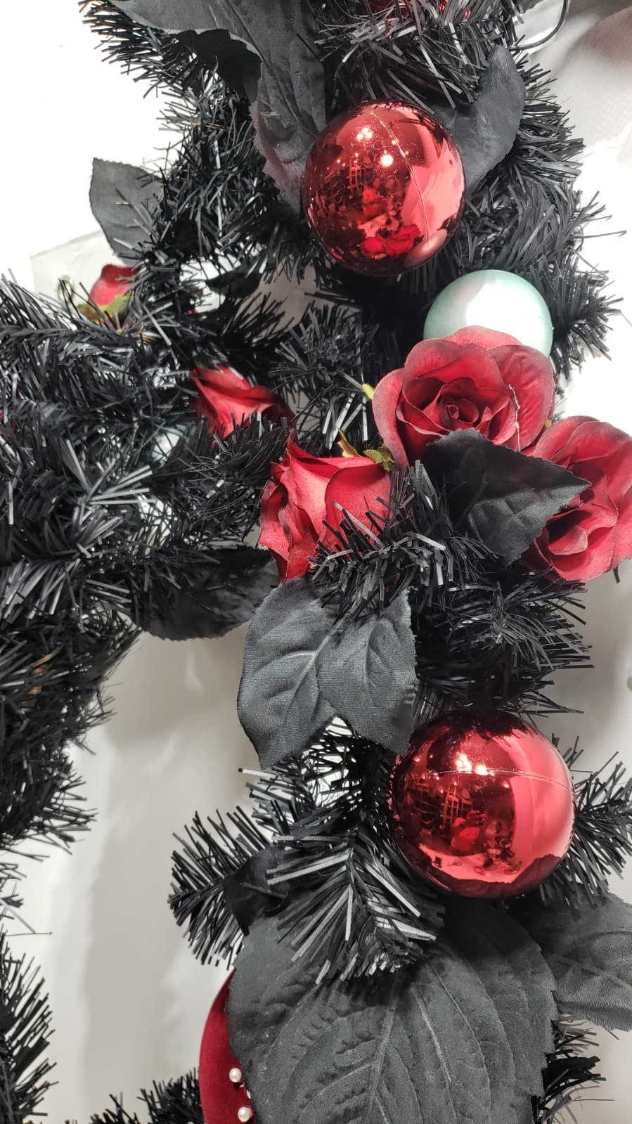 Ashland Gothic Halloween Skull Wreath Red Roses And Ornament Garland Decor 6 ft