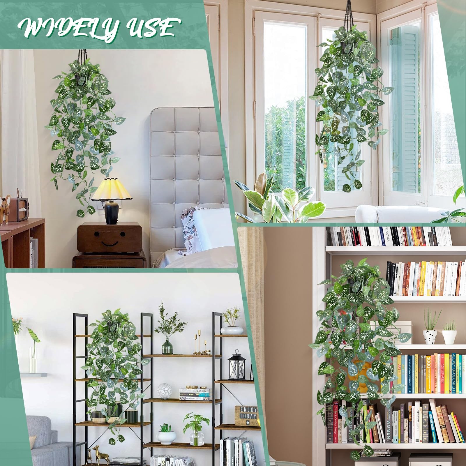 39-in Long Fake Hanging Plant with Pot Faux Pothos Artificial Potted Plants S…