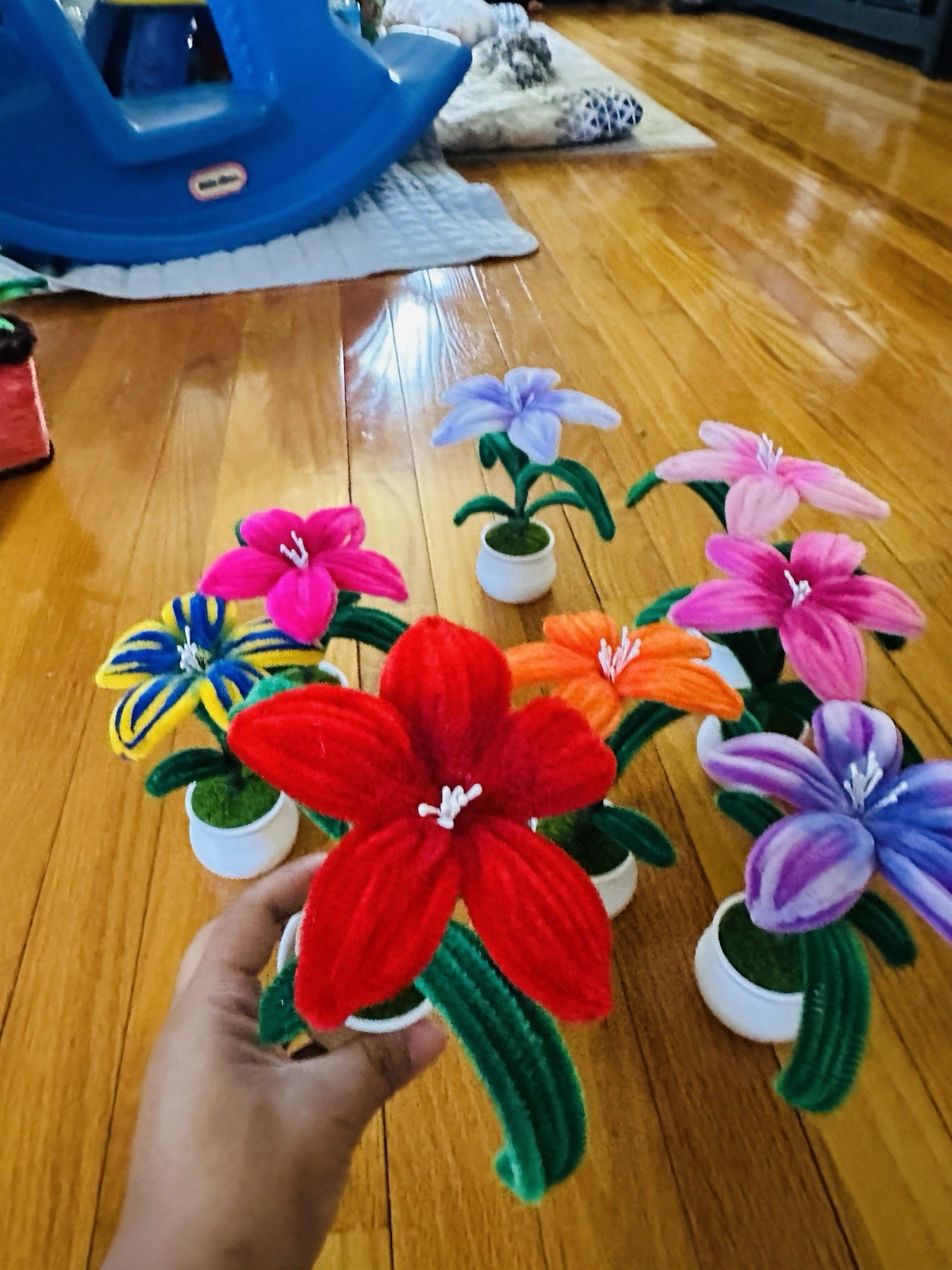 Fuzzy Flower In A Small Pot , All Colors Available ,
