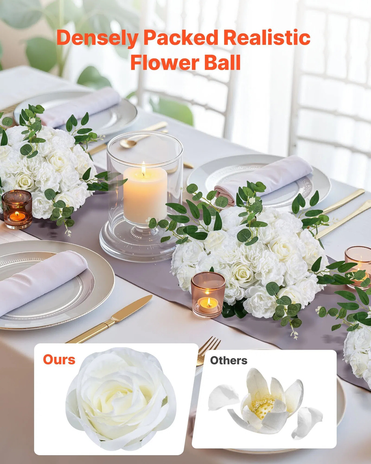 Flower Balls Arrangement Bouquet 10 PCS, 17.7-Inch Diameter Artificial Flower Ba
