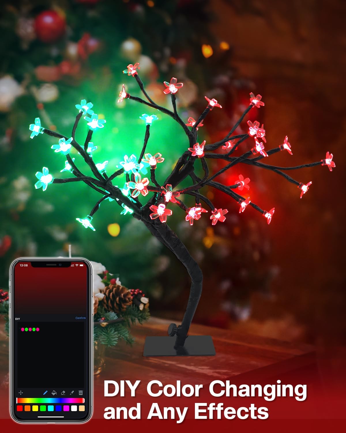 Smart RGB LED Cherry Blossom Tree 16 Inch Bonsai 40 LED App Control Sync