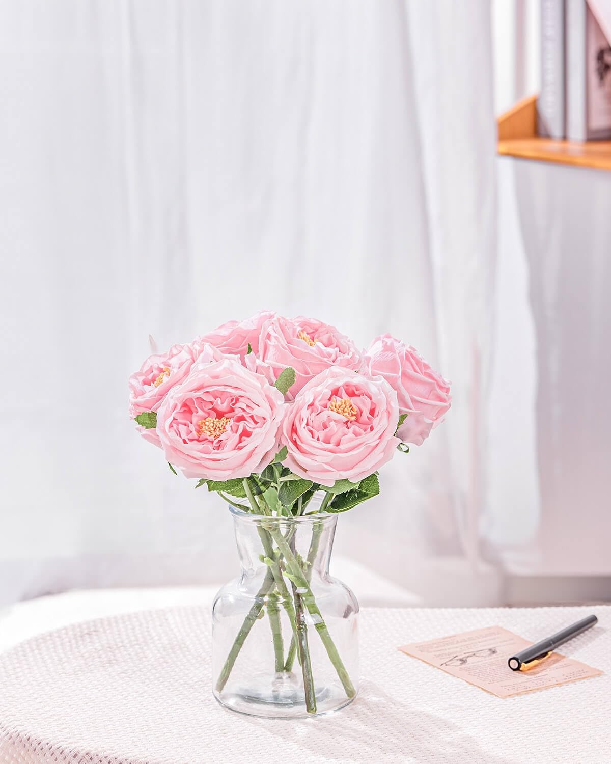 Pink Roses Peonies Artificial Flowers In Vase Faux Table Centerpieces Decor