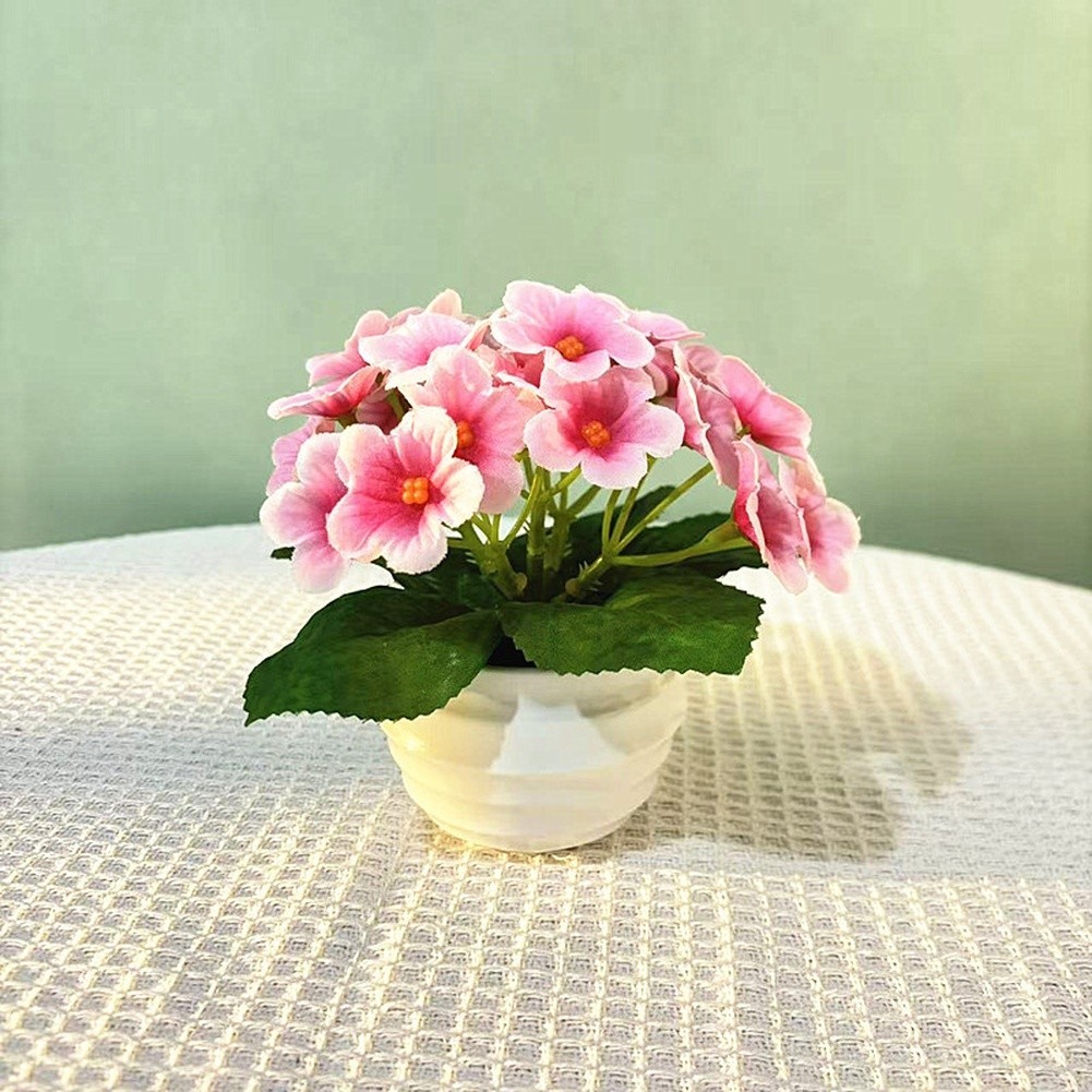 Plastic Violet Flower Bonsai in Pot 15cm Wide 14cm High for Indoor Decor