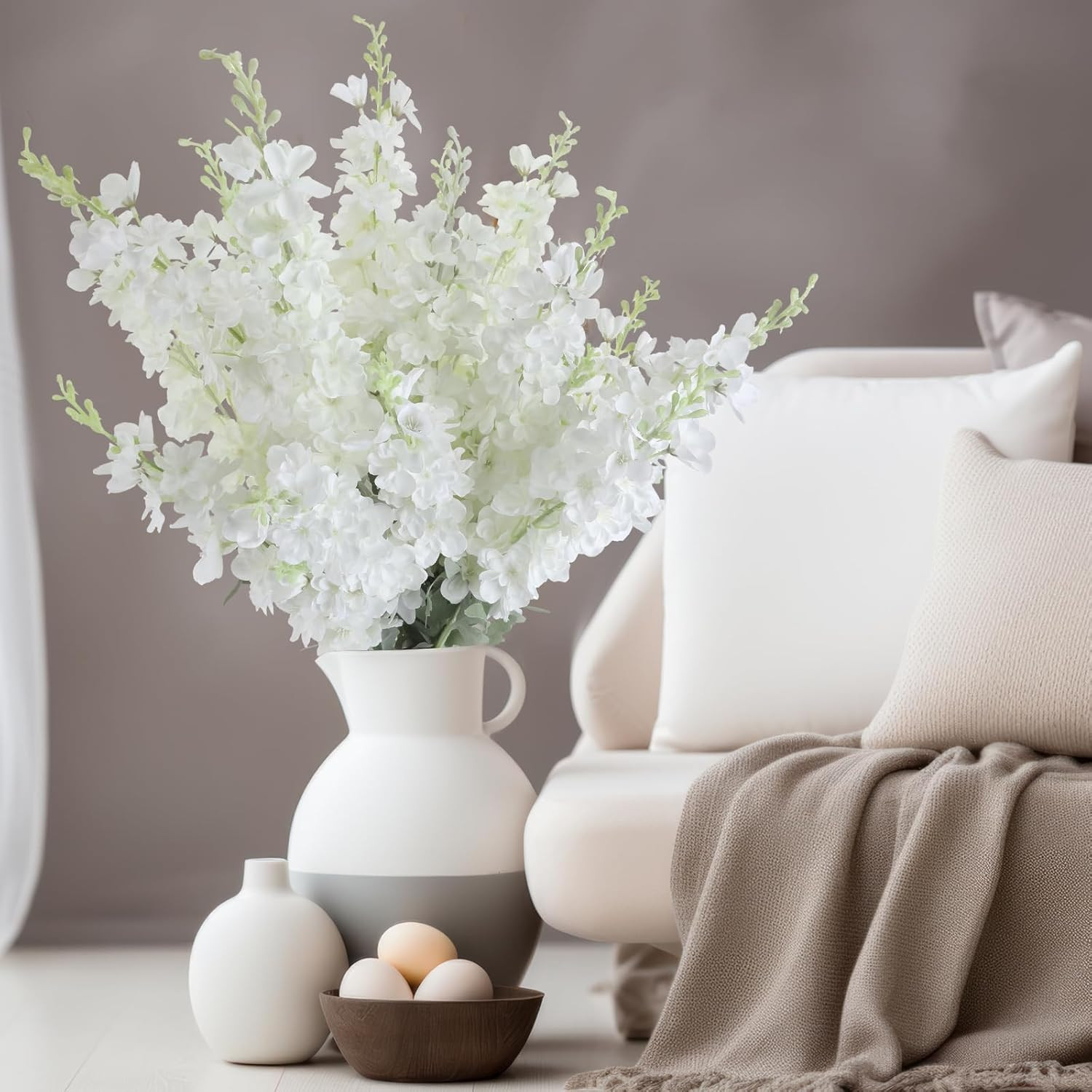 50 Pcs White Delphinium Faux Silk Flowers for Wedding & Home Decor