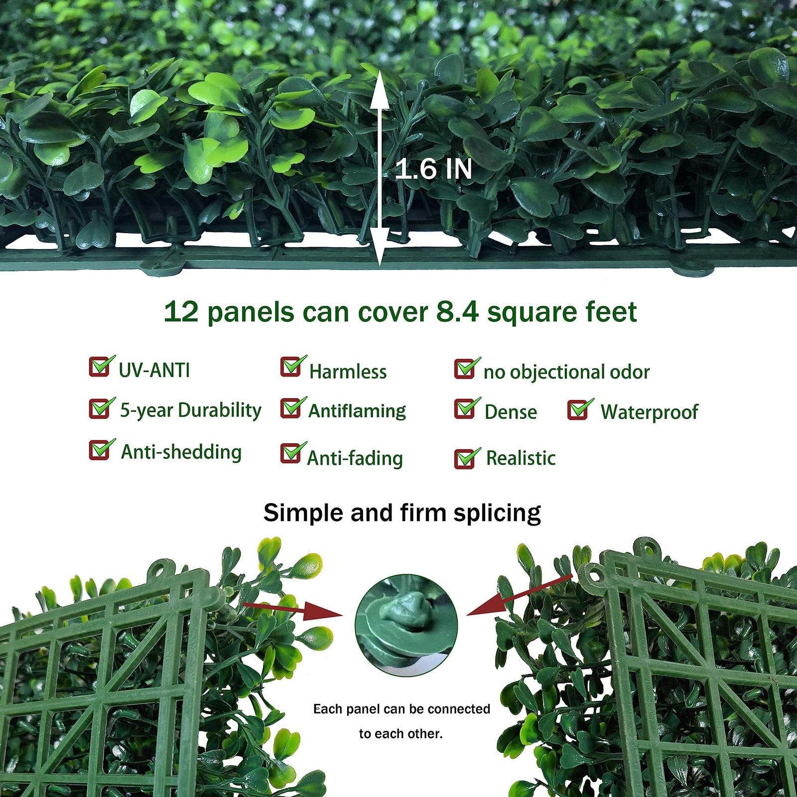 Artificial Grass Wall Panel Backdrop,10″ X 10″ 12P(8.4 sqft) UV-Anti Greenery…