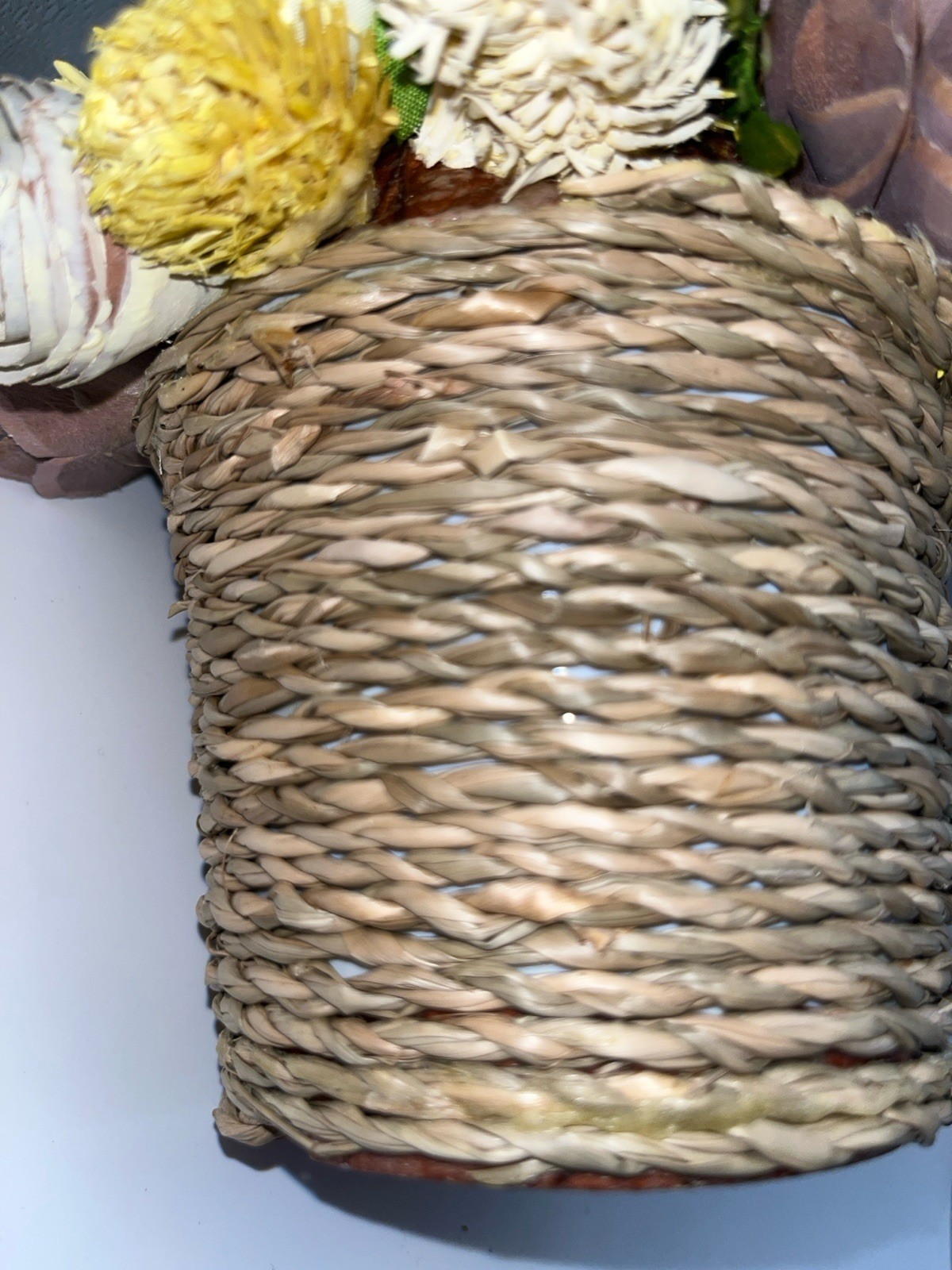 Sola Wood Rose Floral Arrangement Lavender Mauve Ivory Faux Flower Weave Basket