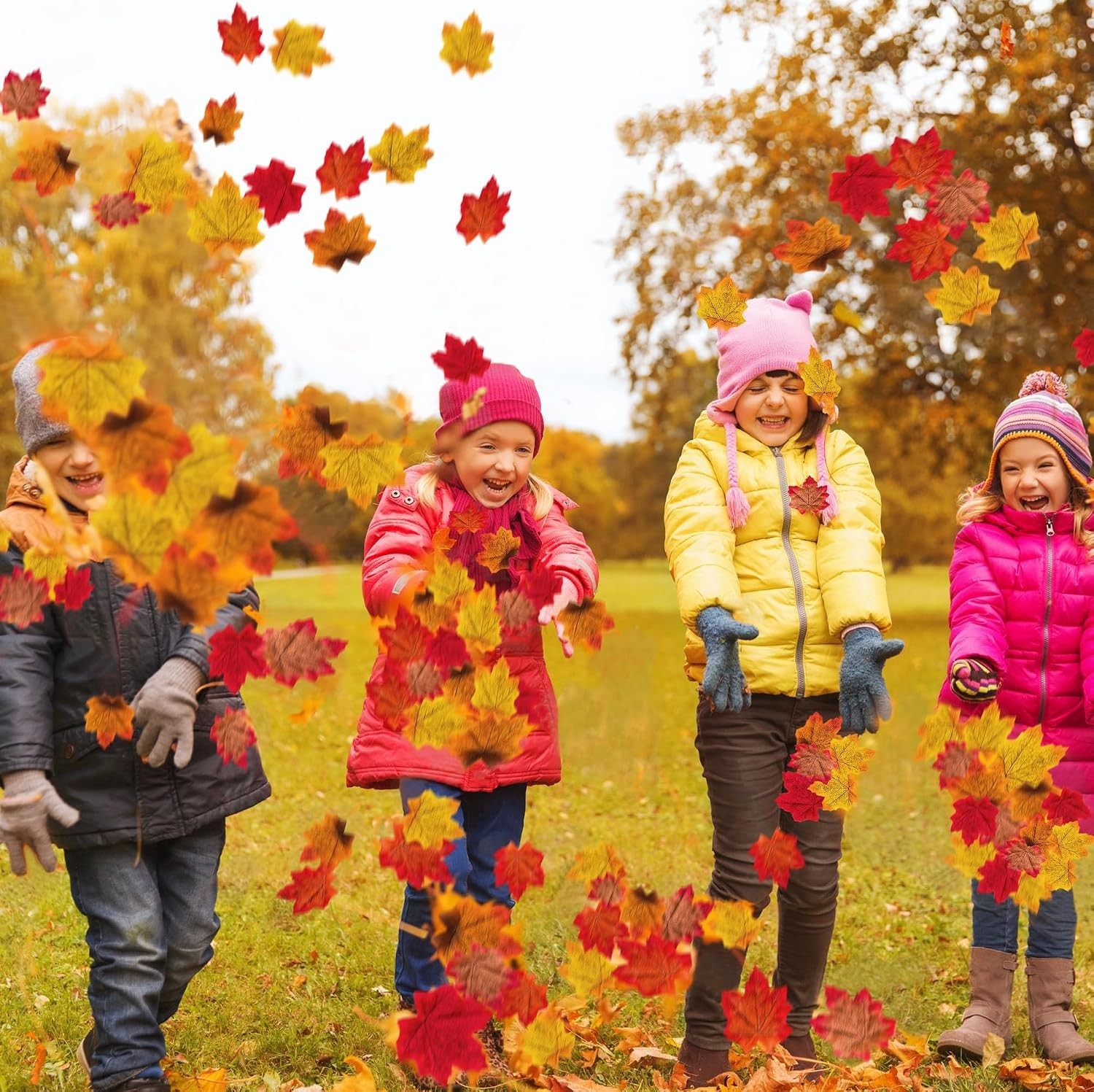1100 Pcs Multicolored Fall Artificial Maple Leaves for Wedding & Thanksgiving