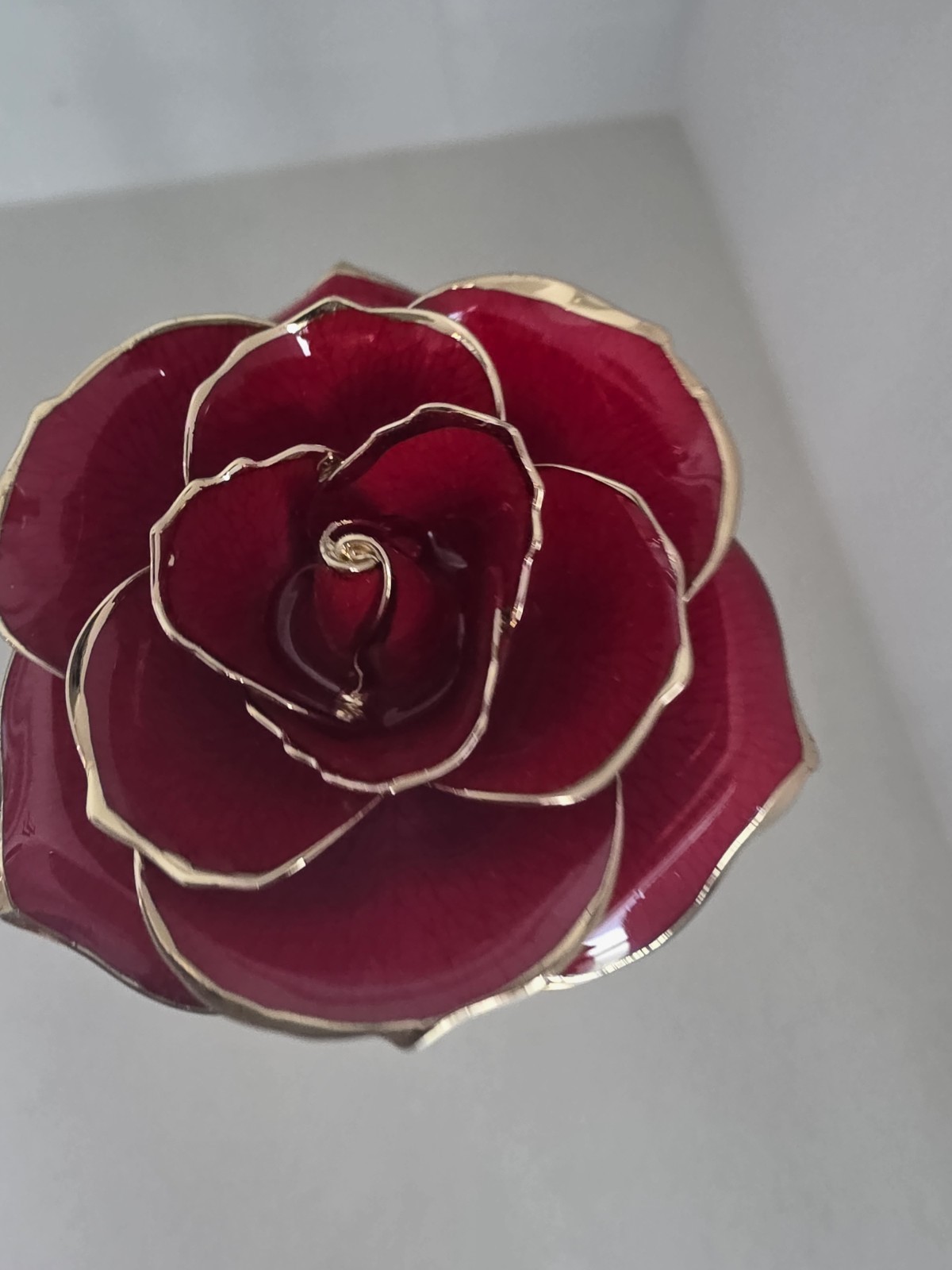 RED ROSE – Luohe, Real Preserved, Dipped in Gold, Long Stem, New In Open Box