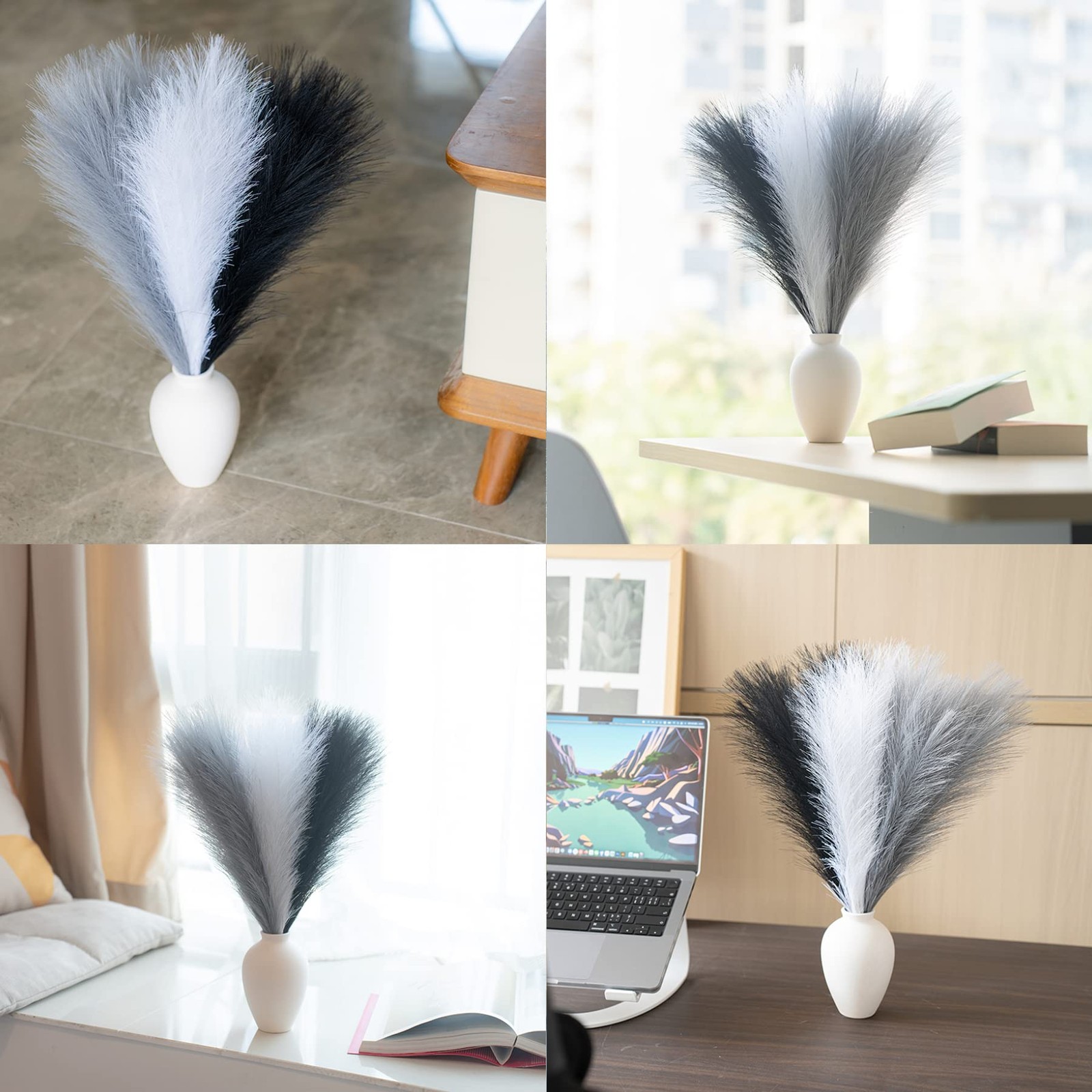 Faux Pampas Grass Decor, 18″/45cm Artificial Pampas Grass Fluffy 6 Stem pompo…