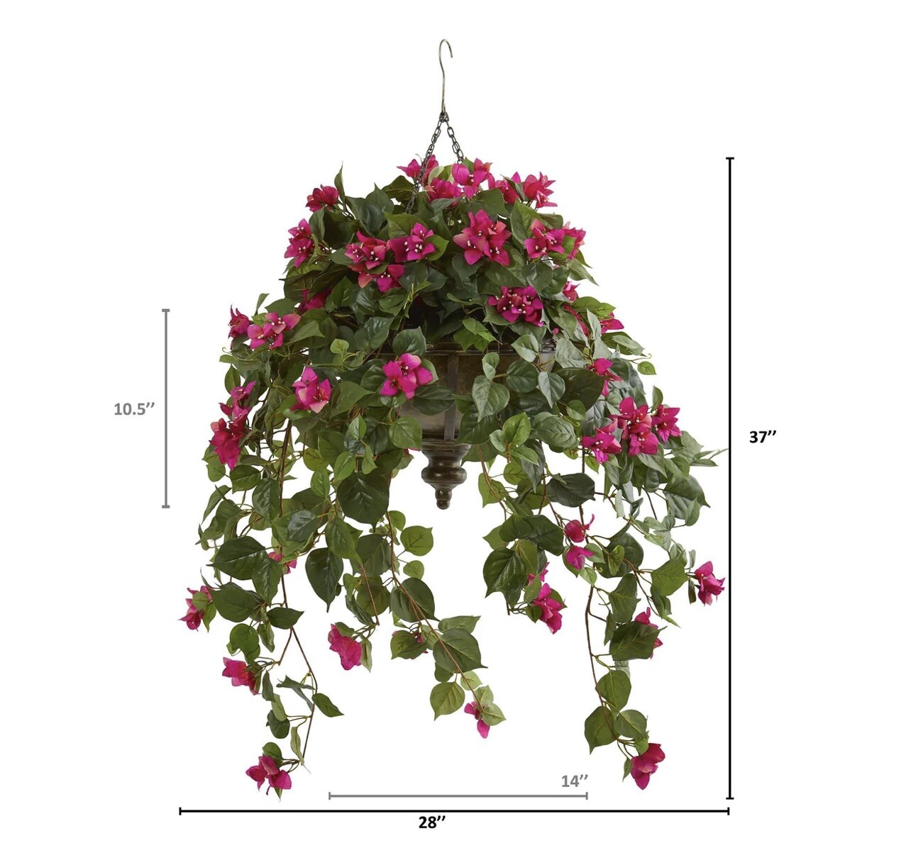 37” Bougainvillea Artificial Plant in Hanging Metal Bowl Home Decor. Retail $190