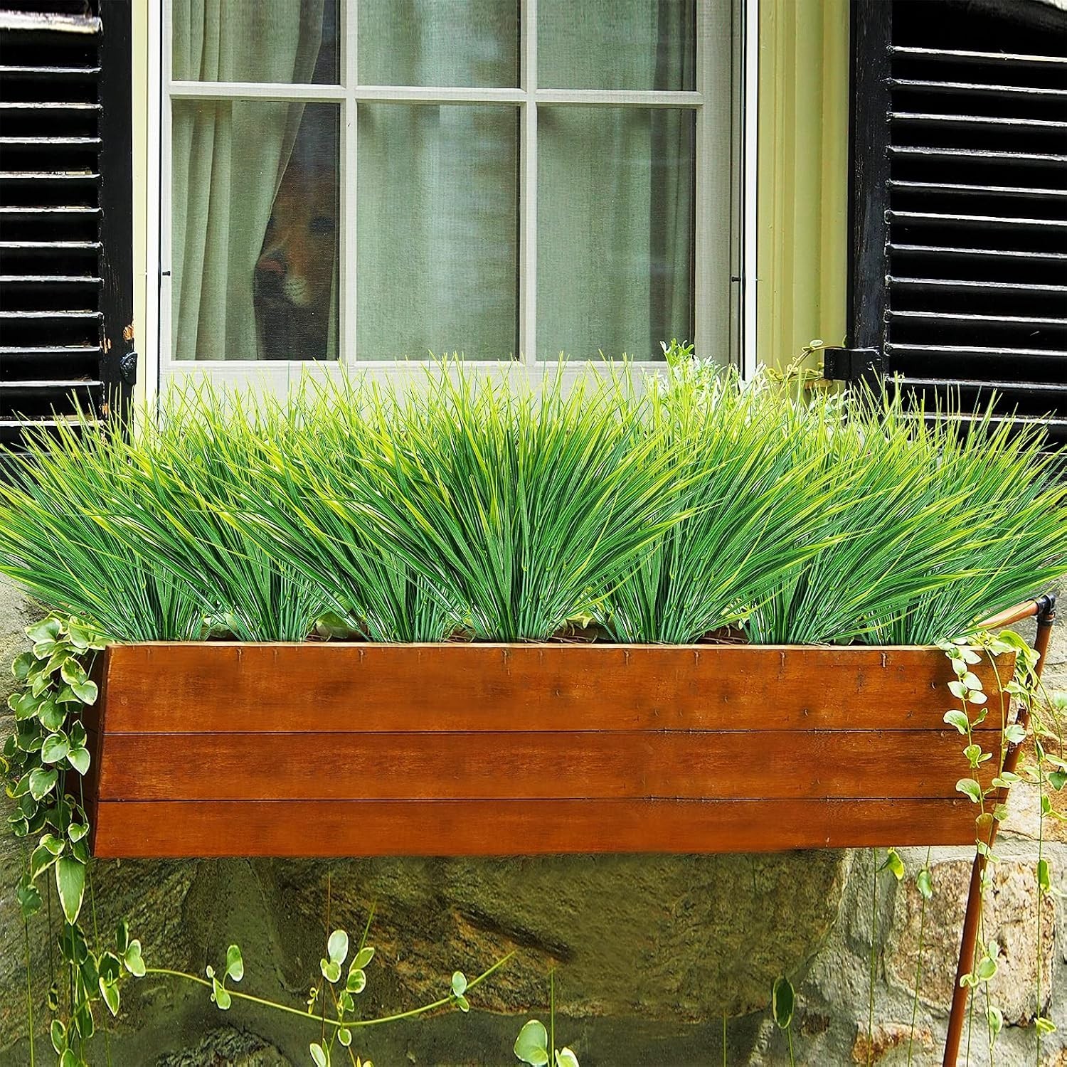 No-Fade Faux Plastic Grass Plants – 12 Bundles for Elegant Indoor & Outdoor Use