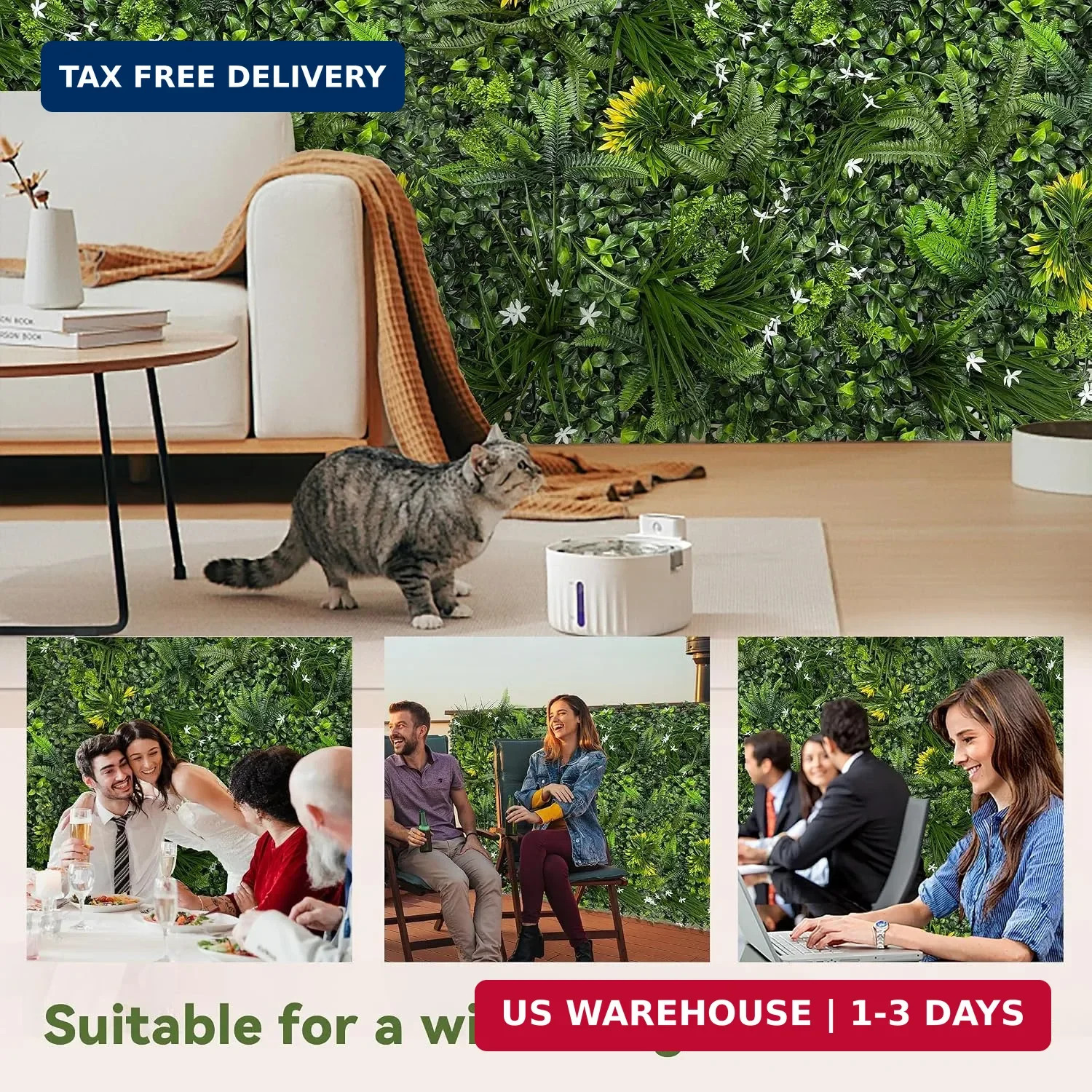 Artificial Grass Wall Boxwood Panel Roll: 40″x120″ UV Resistant | Faux Green Lea