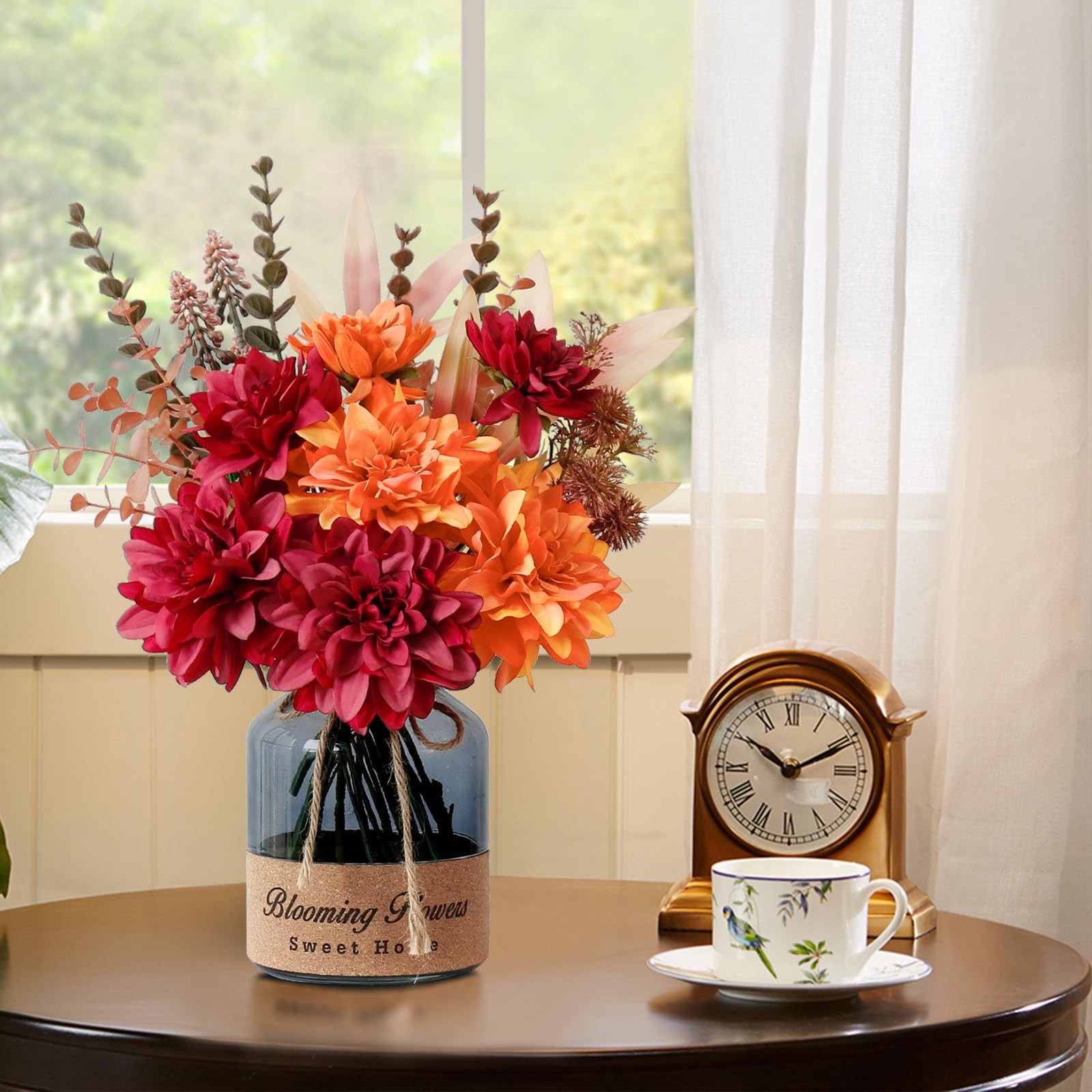 Fake Fall Flowers In Vase Faux Floral Arrangement Table Centerpieces Artificial