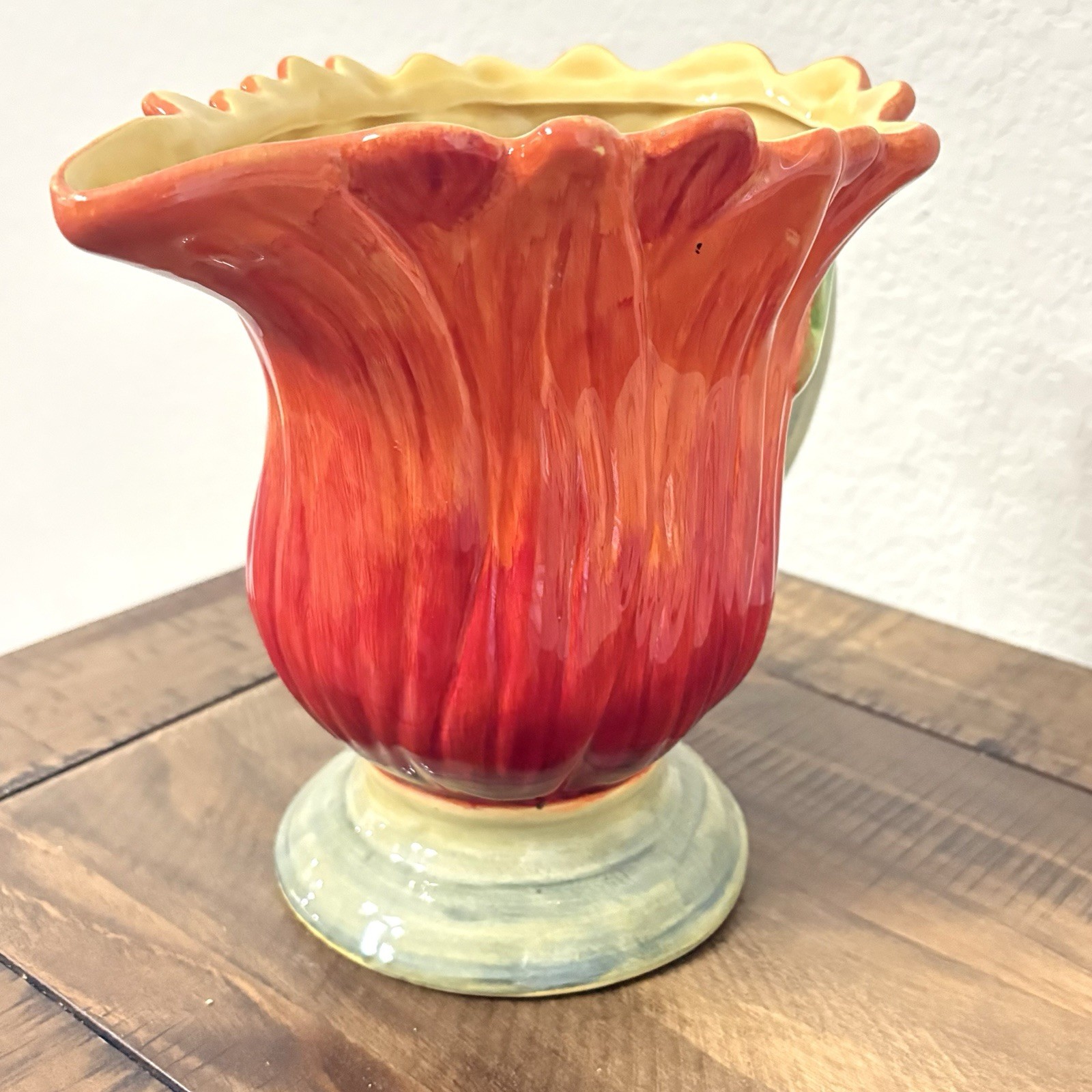 Flower Vegetable Majorca Orange Green Leaf Centerpiece Pitcher Vase Decor