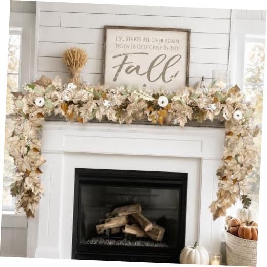 Fall Decorations for Home – 6Ft Autumn Maples Leaf Pumpkin Light Grayish Orange