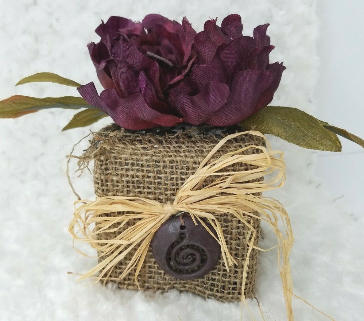 Burlap Square with a Large Purple Flower Home Décor Rustic Chic Mom Gift 195