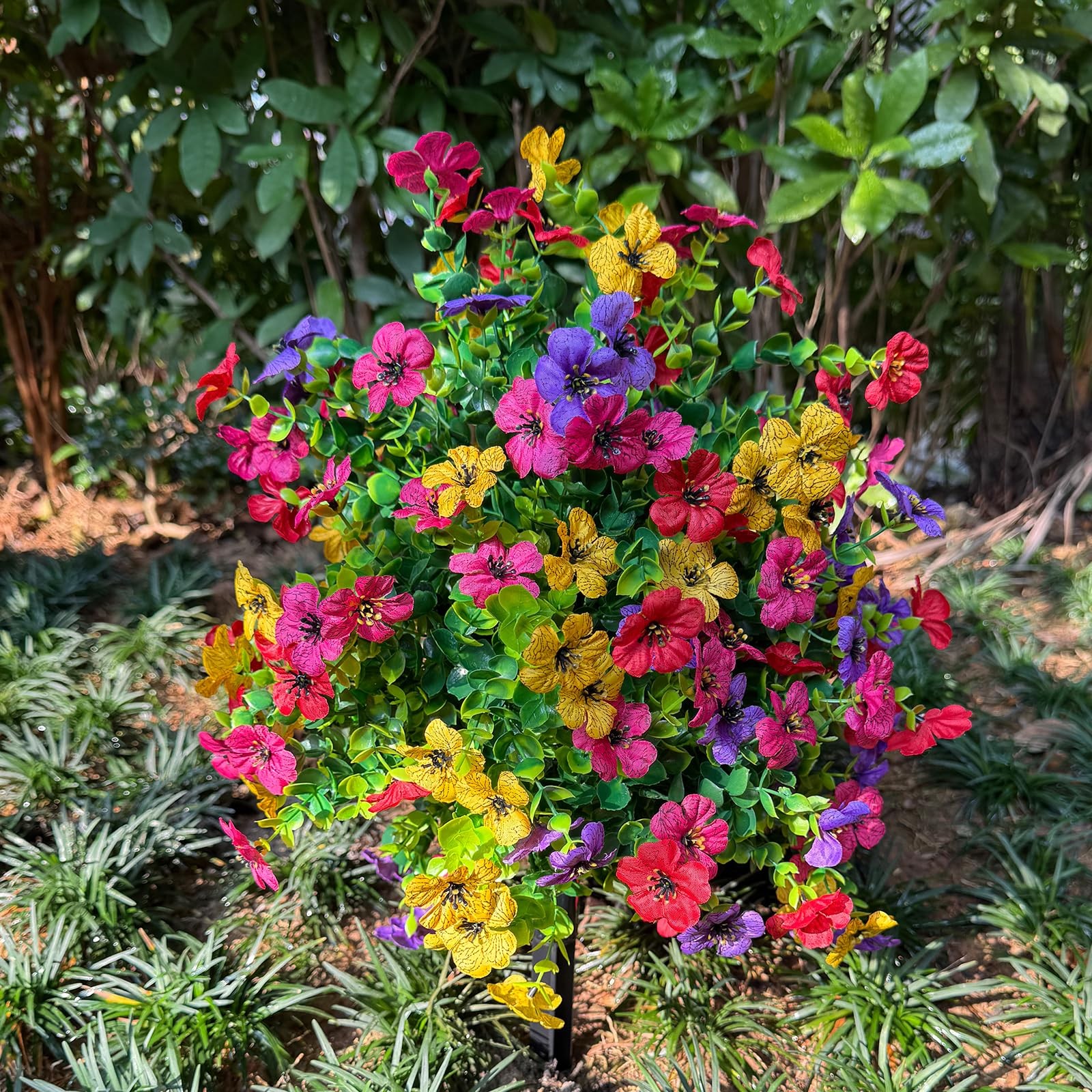 2 Set of 23.6″ Outdoor Artificial Flowers UV Resistant, Fake Flowers Bush wit…