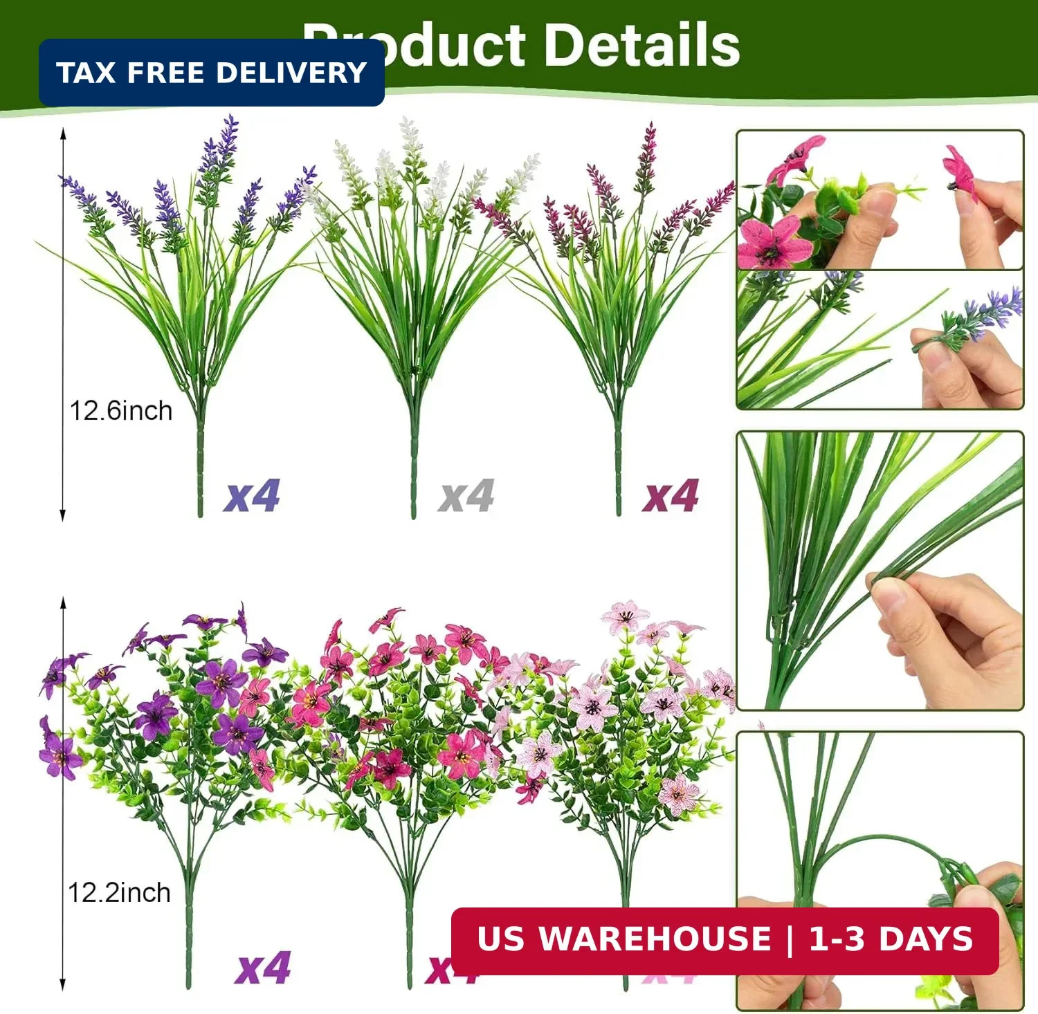 Roberly 24 Bundles Artificial Flowers for Outdoors, UV Resistant Colorful Fake L