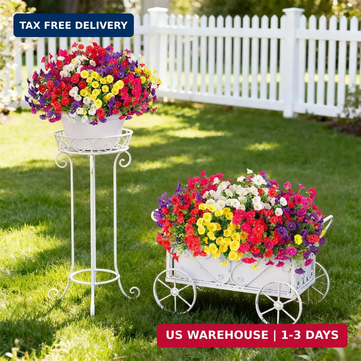 Hrobek Artificial Flowers for Outdoors, 12 Bundles Fake Plastic Petunias Flower