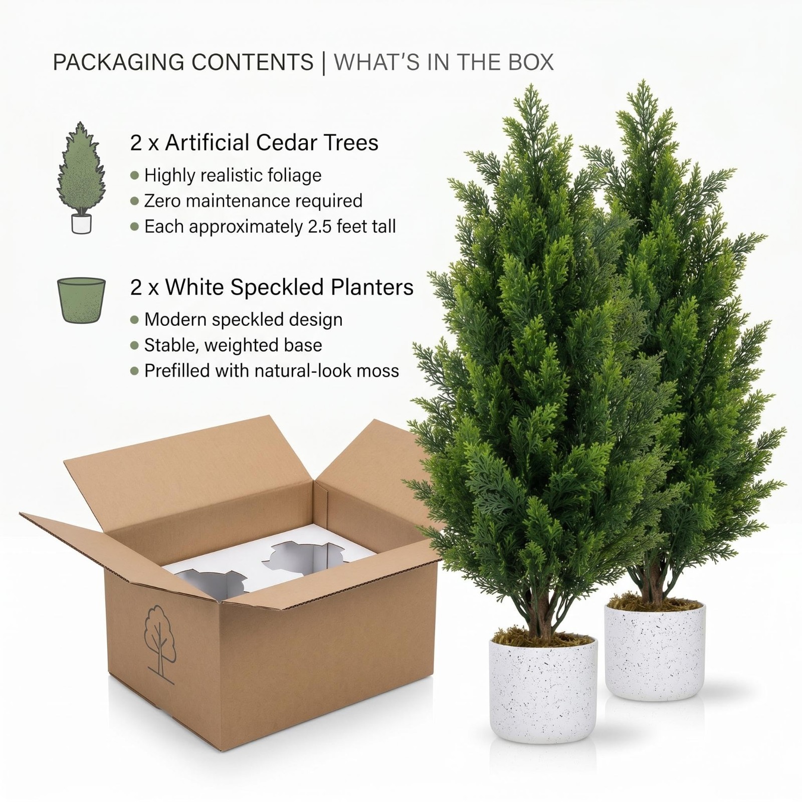 2 Pcs 3FT Artificial Cedar Trees – Evergreen Fake Pine Topiary, Indoor/Outdoor D
