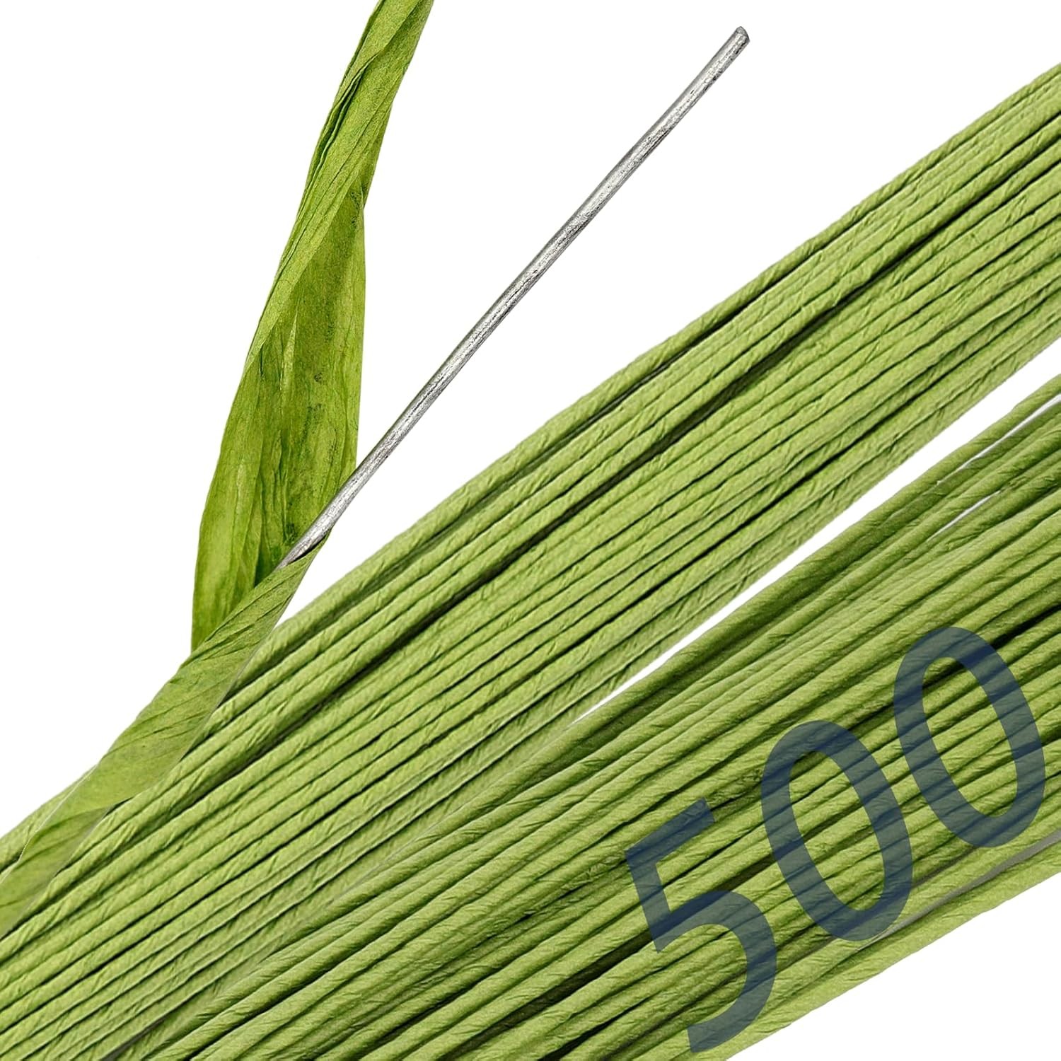 JOIKIT 500 Counts 16 Inch Green Floral Stem Wire, 14 Gauge 2MM Paper Wrapped Cov