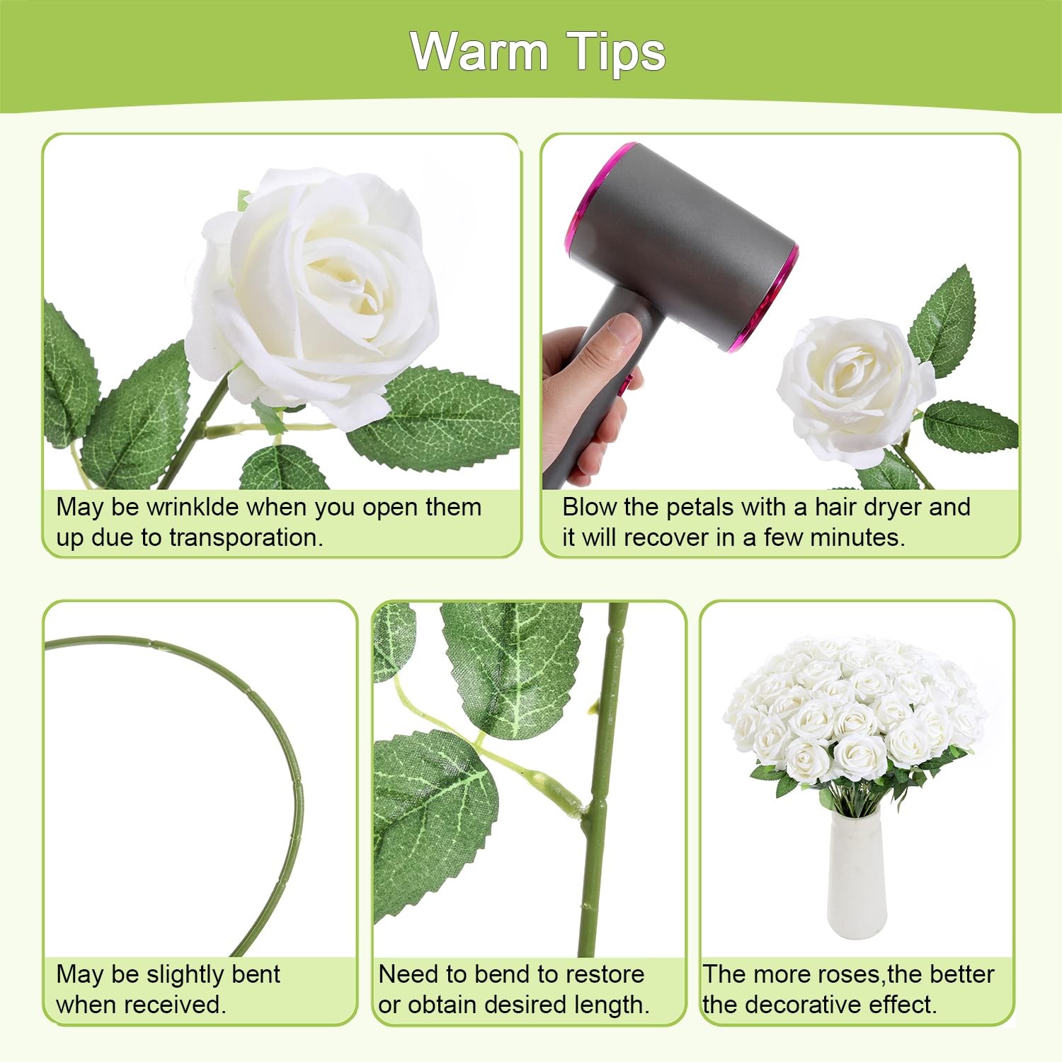 12 PCS White Roses Artificial Flowers Fake Faux Velvet Silk Wedding Decor