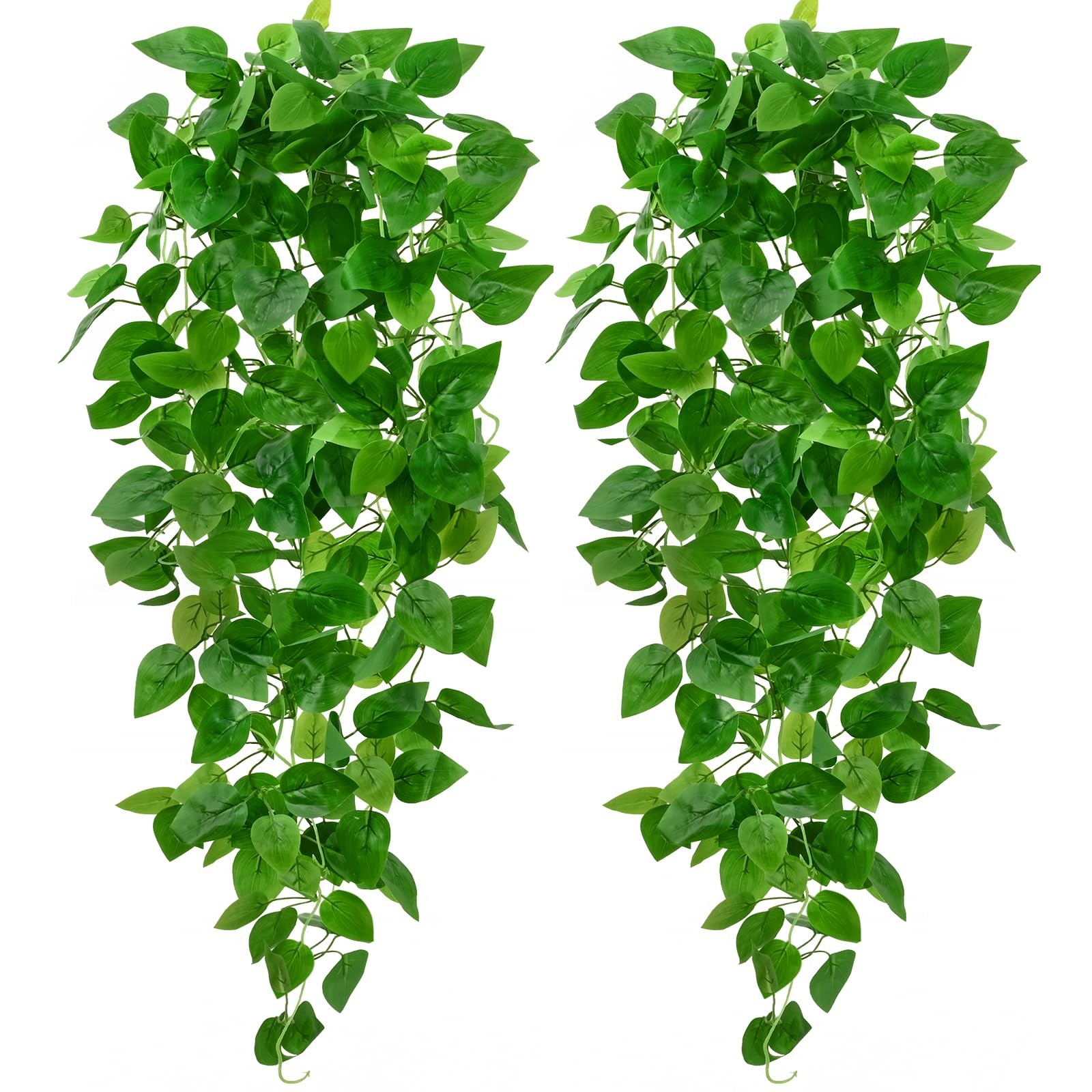 2Pcs Fake Hanging Plants, 9 Branch Artificial Hanging Plant, Lush Faux Pothos…