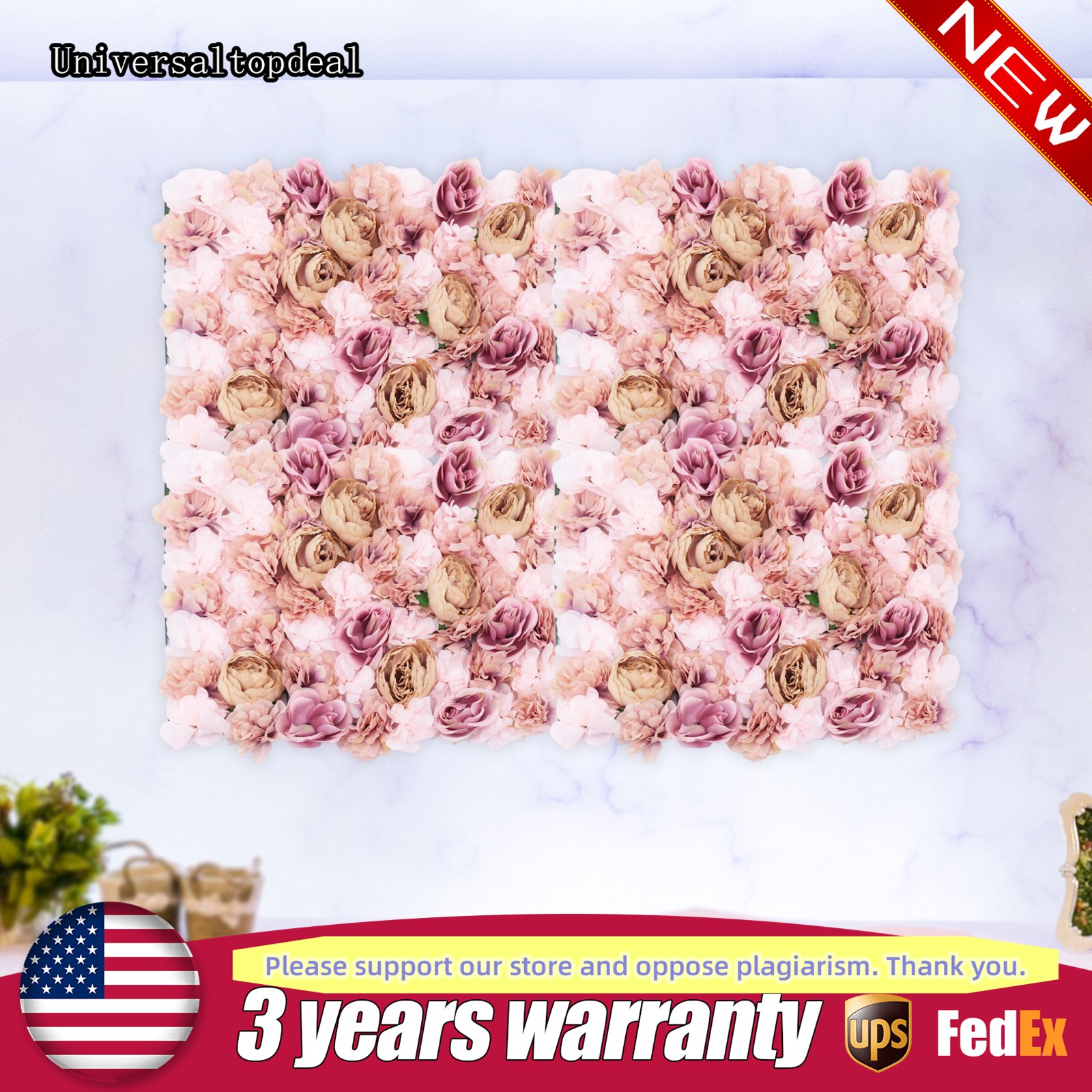 60x40cm Silk Rose Artificial Flower Wall Panel Wedding Party Backdrop Decoration