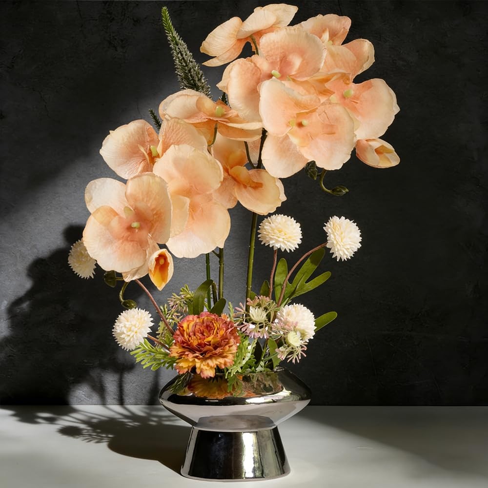 Orchids Flowers Arrangement in Pot,Fake Silk Orchid Artificial Flower with Ce…