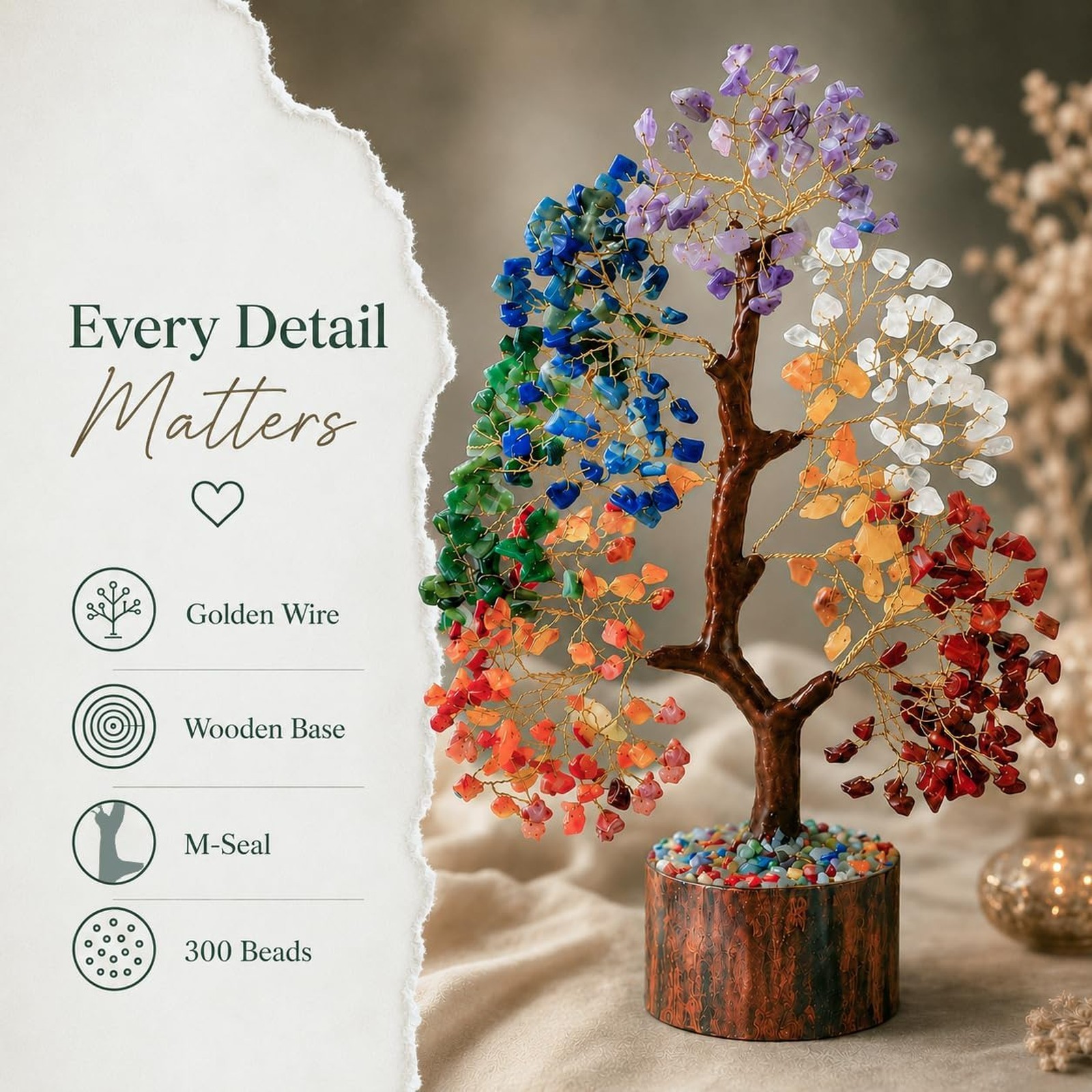 7 Chakra Crystal Tree of Life, Healing Crystals, 10-12 Inch, Spiritual Decor for