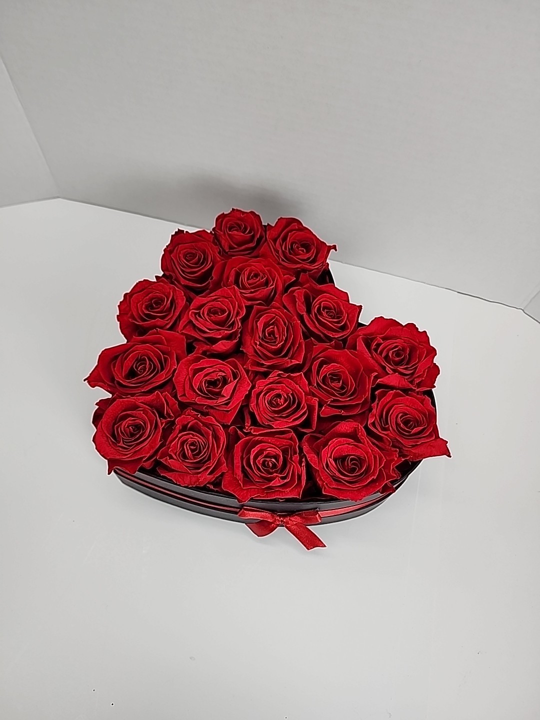 Forever Roses in Luxury Black Box: 18 Real Red Preserved Roses
