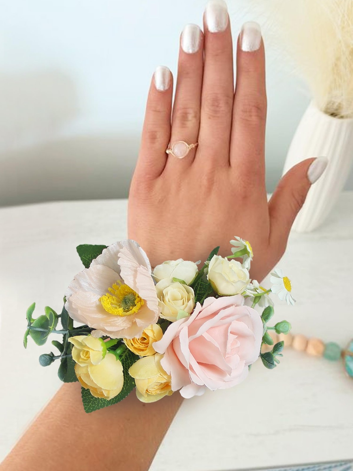 2 Pcs Pastel Pink Wrist Corsage for Wedding Prom Homecoming Bridesmaid Flower