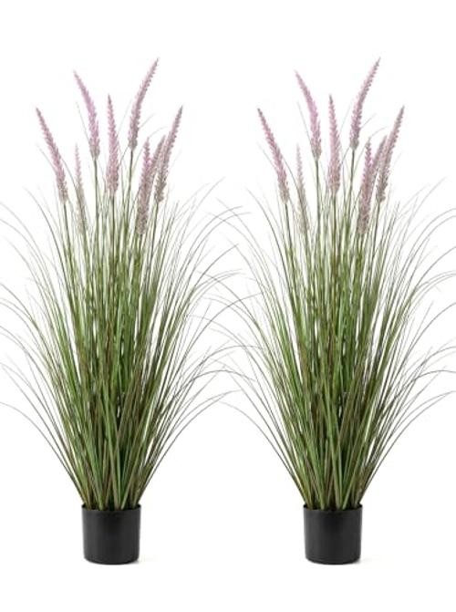 Artificial Cattail Grass 4FT-2 Set, 48″ Fake Outdoor 4FT/47IN Green&purple